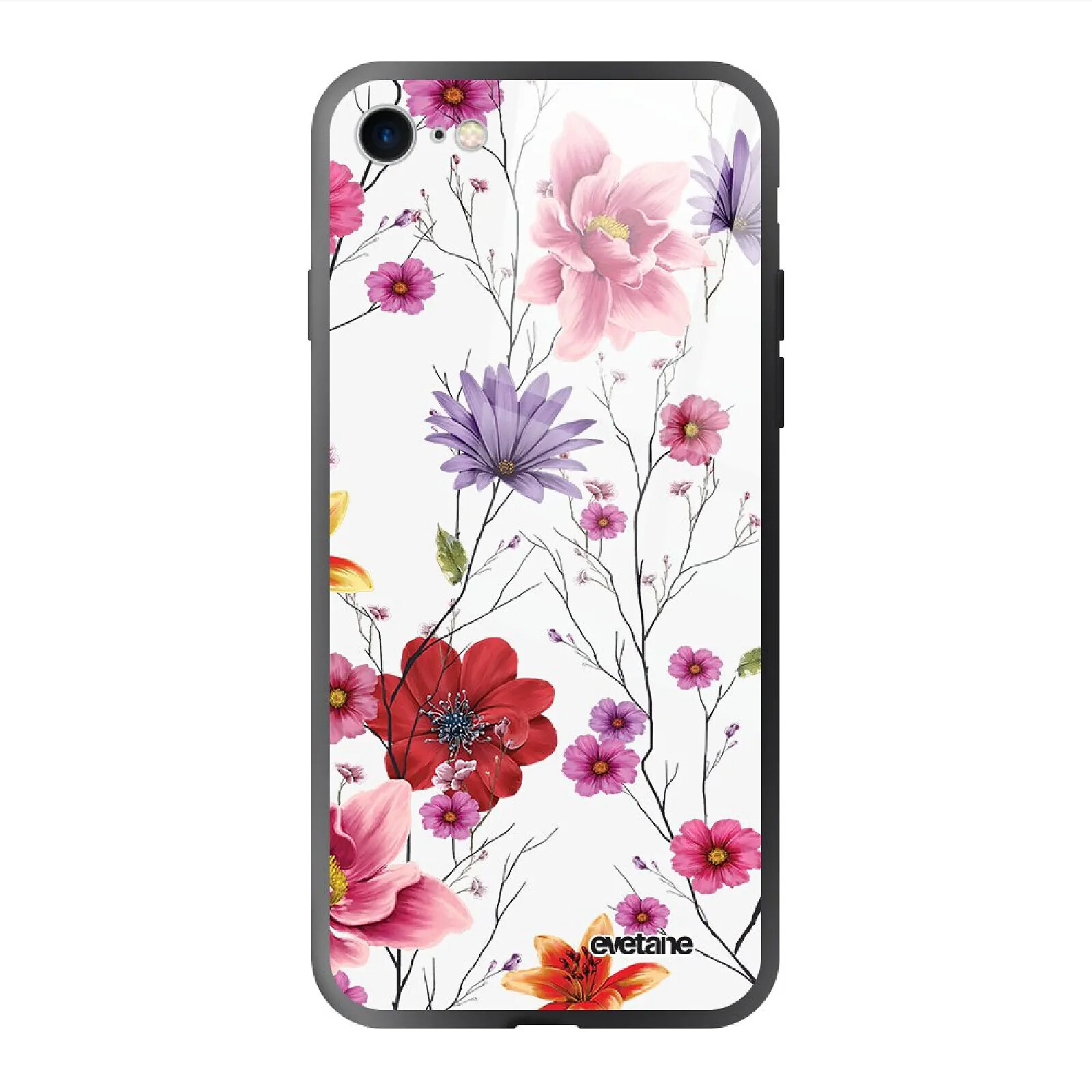Coque EVETANE Soft Touch iPhone SE Fleurs Pastel