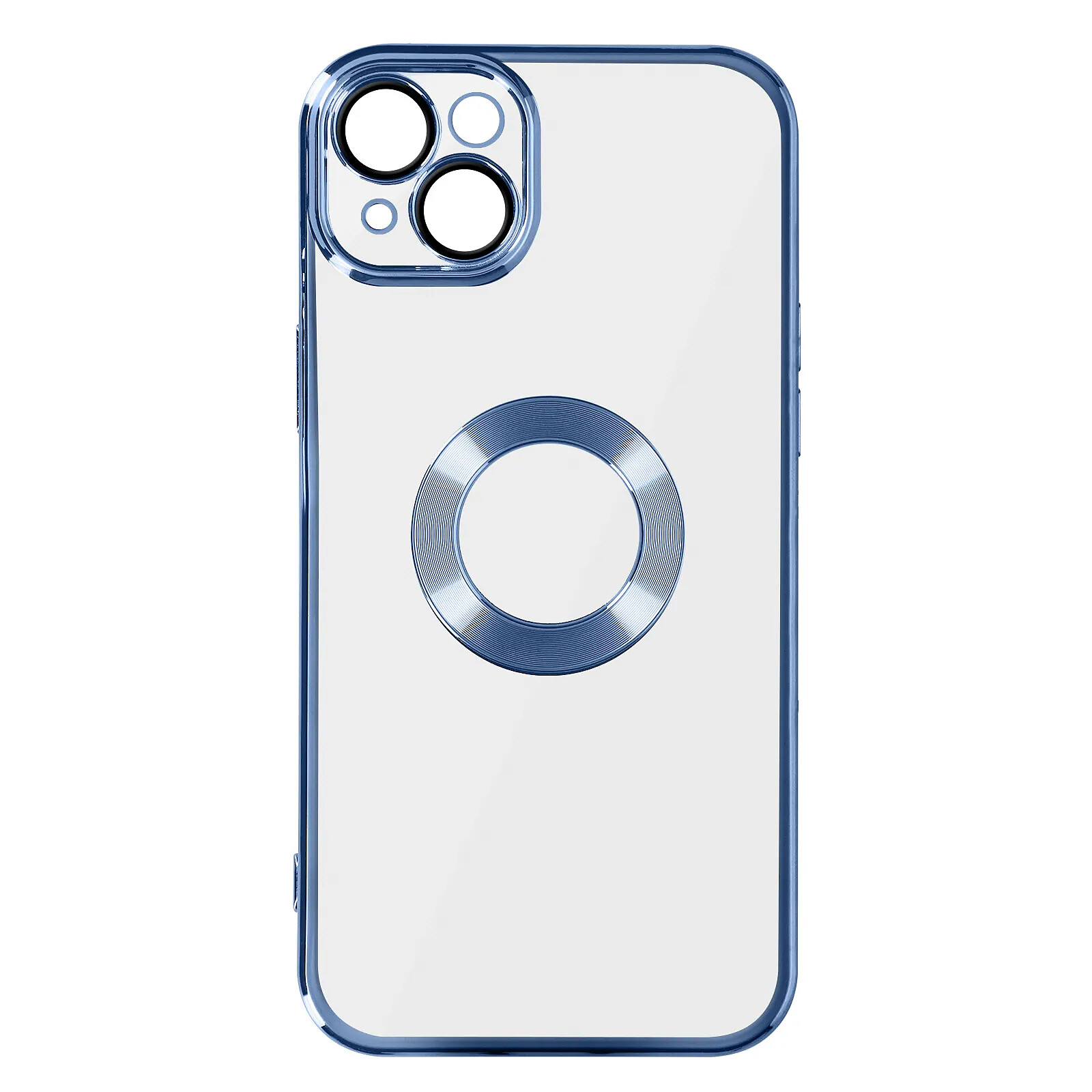 Avizar Coque iPhone 14 Silicone Bloc Caméra Couvert Contour Chromé