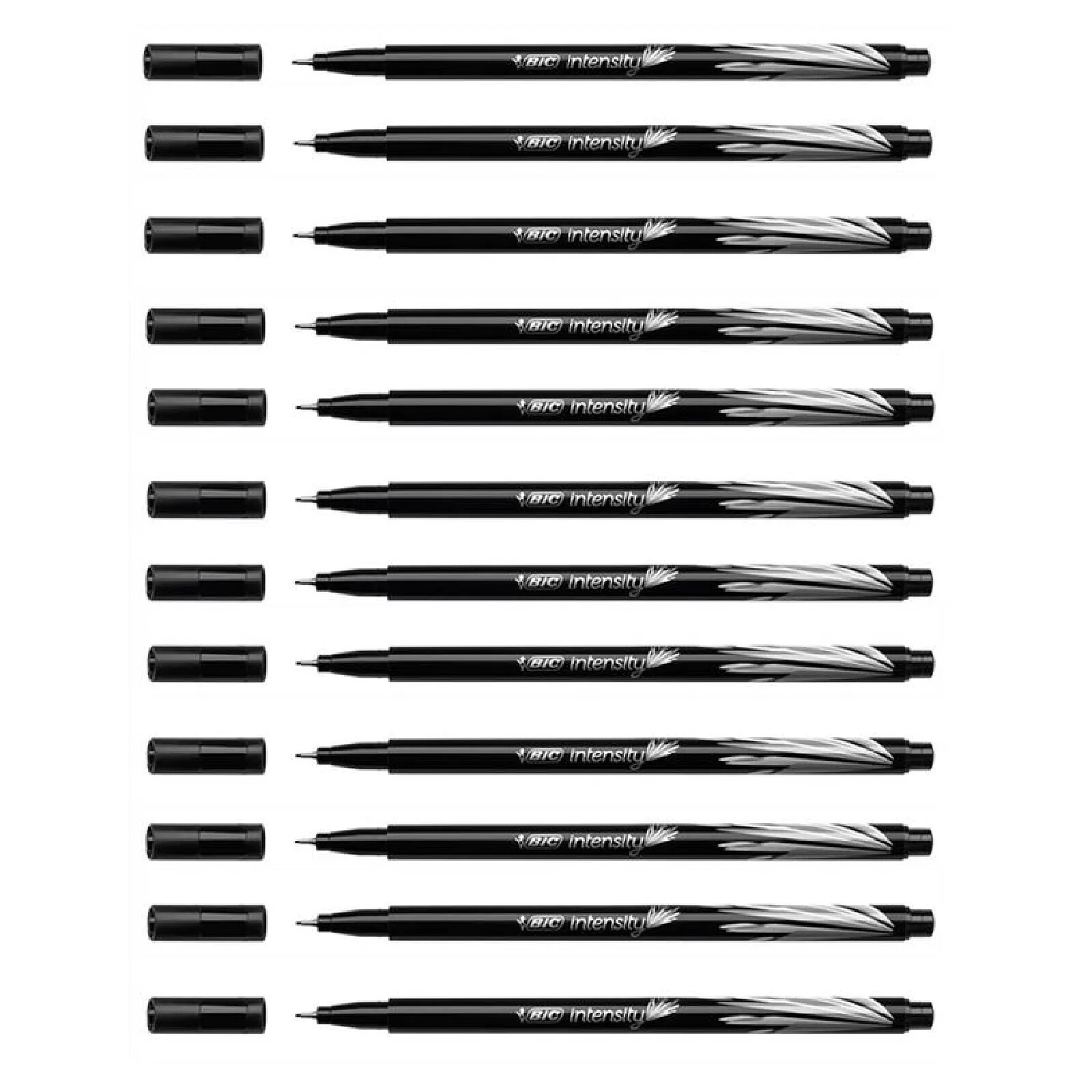 BIC Stylo feutre Fineliner Intensity pointe baguée métal fine 0,4mm noir x 12