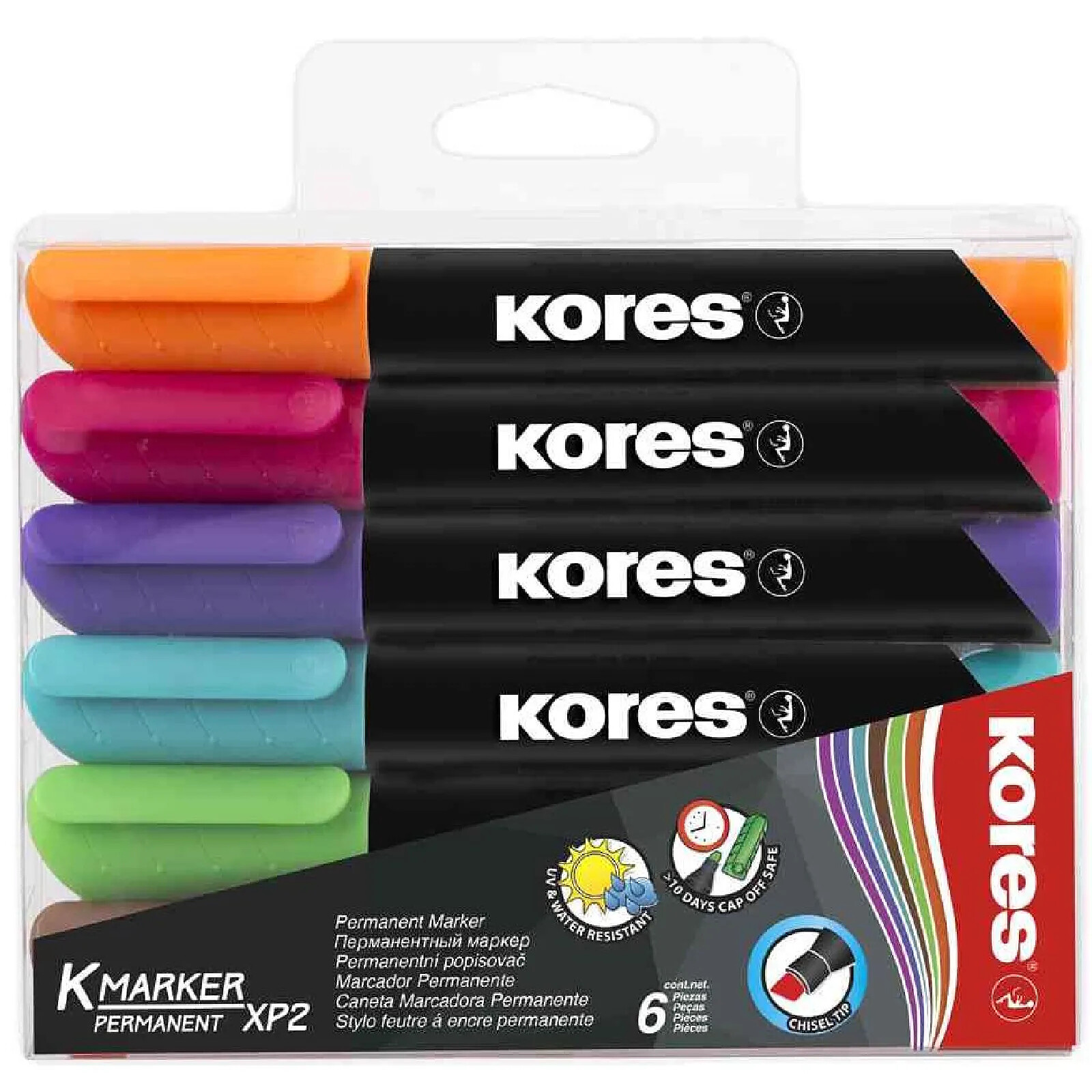 KORES Etui de 6 Marqueurs Permanent K MARKER Pointe Biseautée