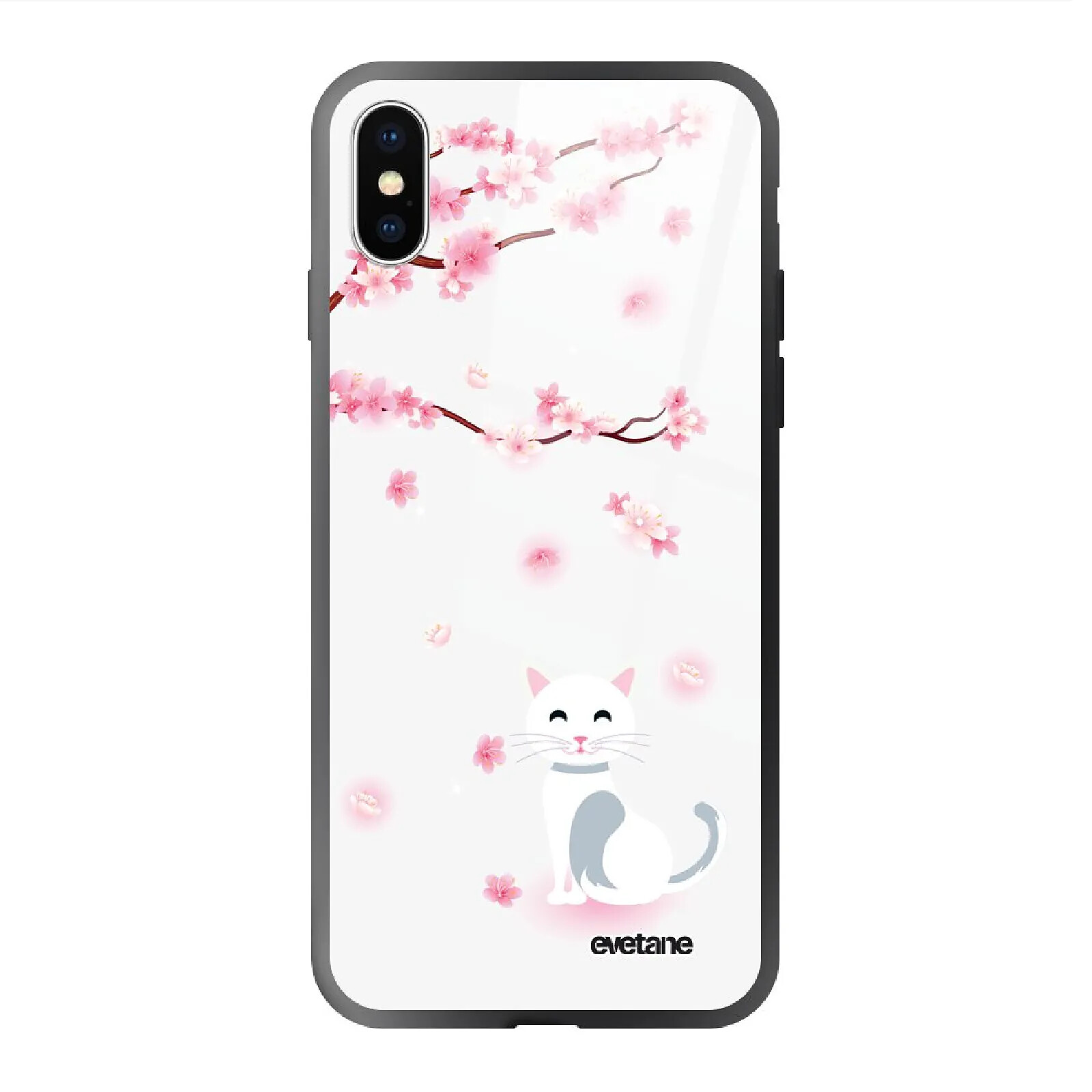 Evetane Coque en verre trempé iPhone Xs Max Chat et Fleurs .