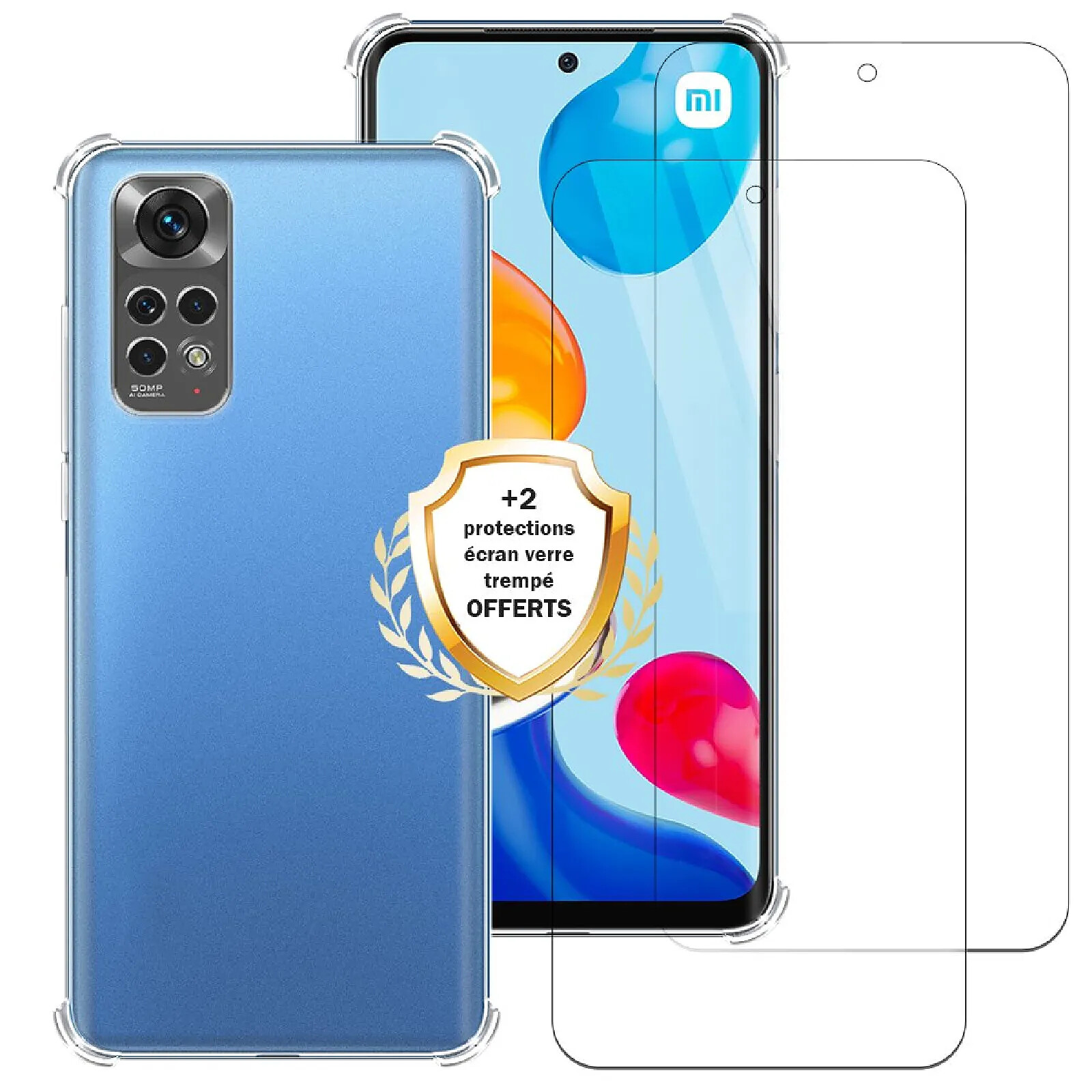 Kit Protection : Coque Silicone TPU Noir + 2 Verres Trempés Pour Xiaomi Redmi Note 10 4G/Note - Neuf