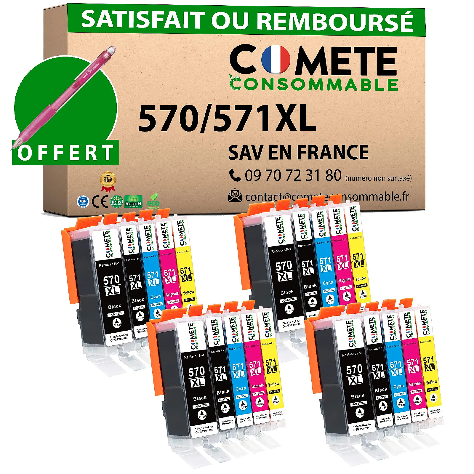 Canon PGI570XL CLI571XL Pack De 5 Cartouches D'encre Compatibles 1 X 570xl, 1 X 571xl Noir, 1 X 571xl Cyan, 1 X 571xl Magenta, 1