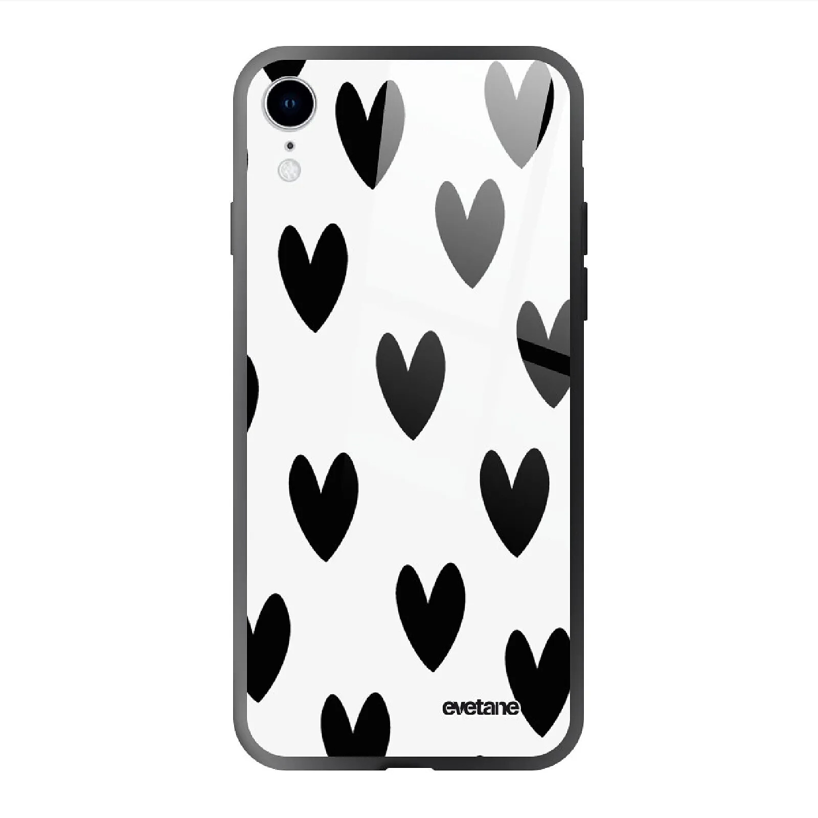 Evetane Coque en verre trempé iPhone Xr Coeurs Noirs .