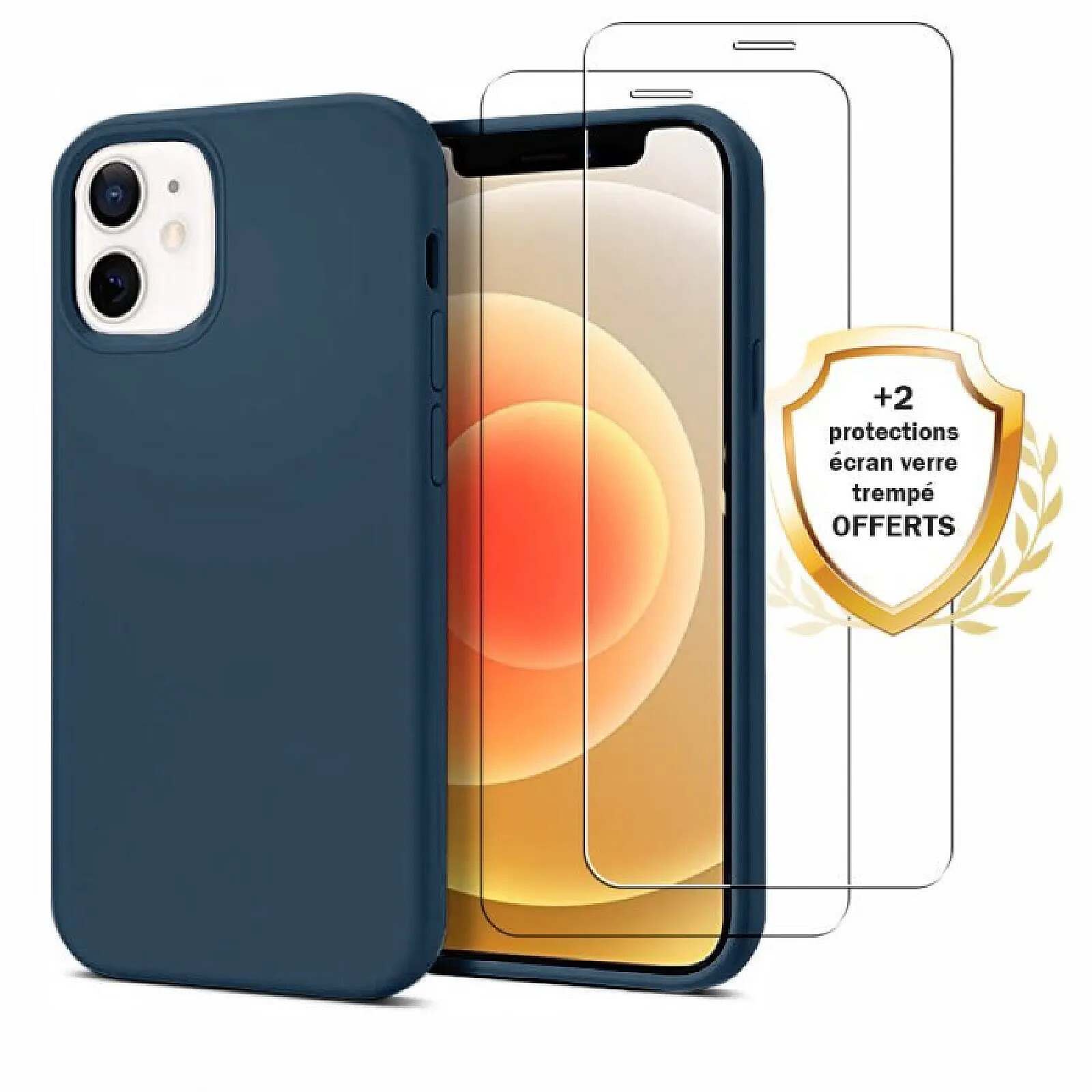 Coque Transparente IPhone 12 Mini - Avec 2 Verres Trempés - Silicone Antichoc - Protection Complète Contre Les Chutes