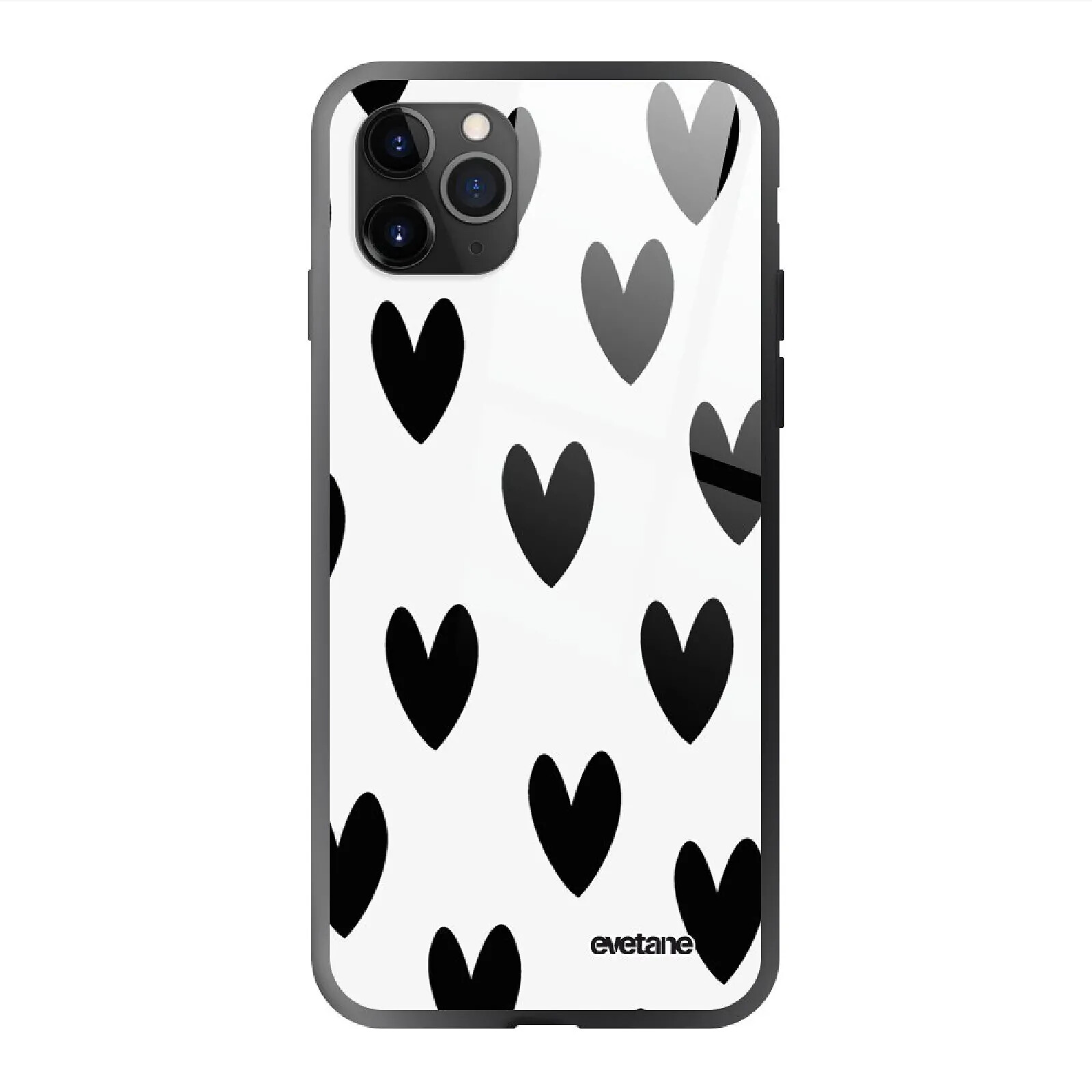 Evetane Coque en verre trempé iPhone 11 Pro Max Coeurs Noirs .