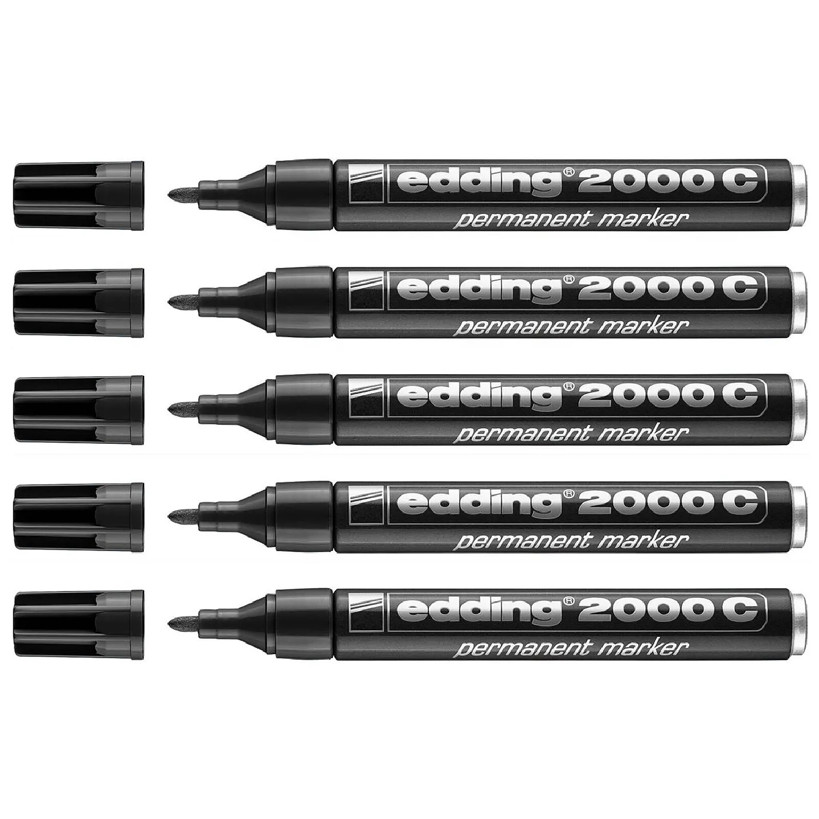 EDDING Marqueur Permanent 2000 C Multi Surface Corps Alu Noir Pointe Ronde 1,5-3 mm x 5
