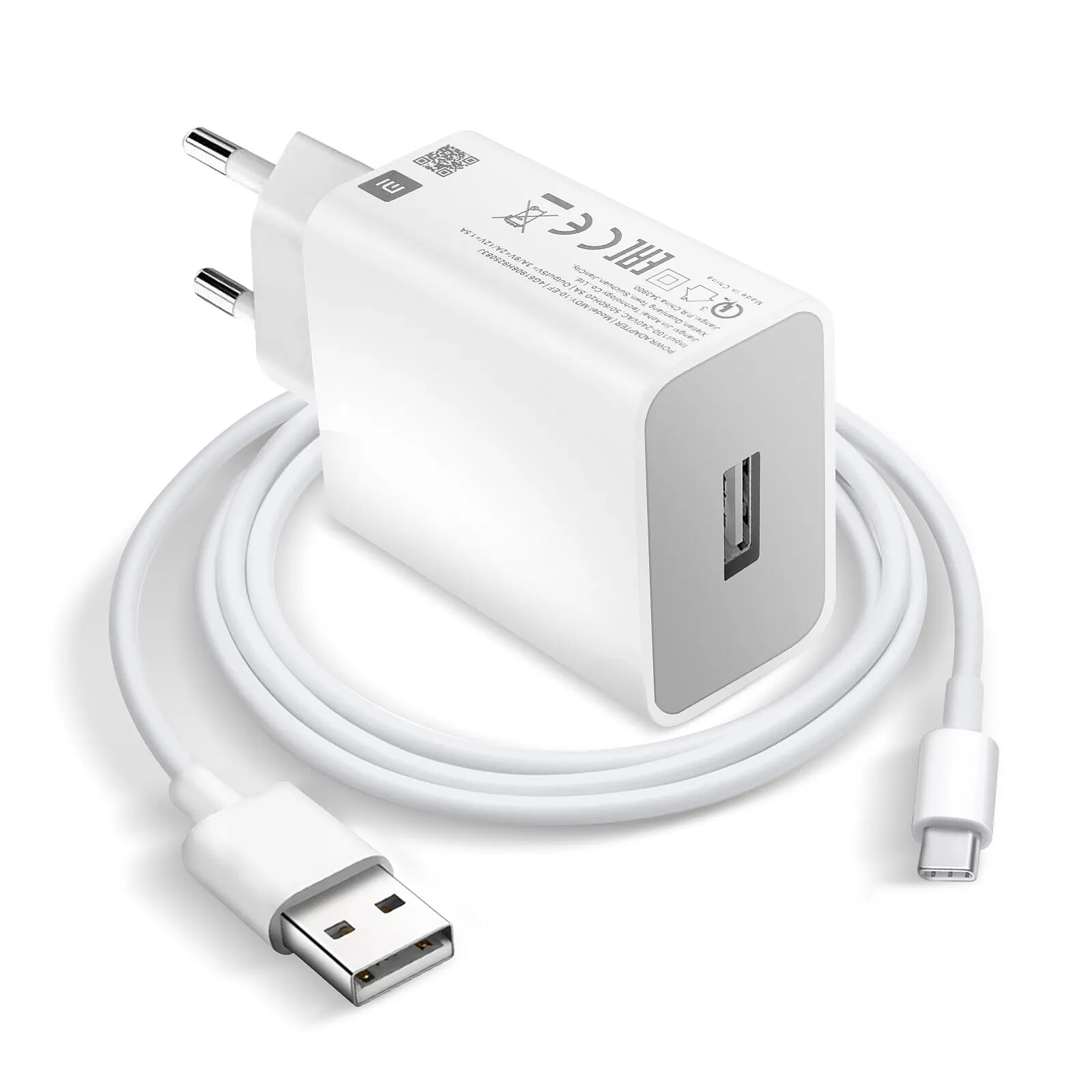 Xiaomi Chargeur Secteur USB 18W MDY-10-EF avec Câble USB-C B91175C0027036 Blanc