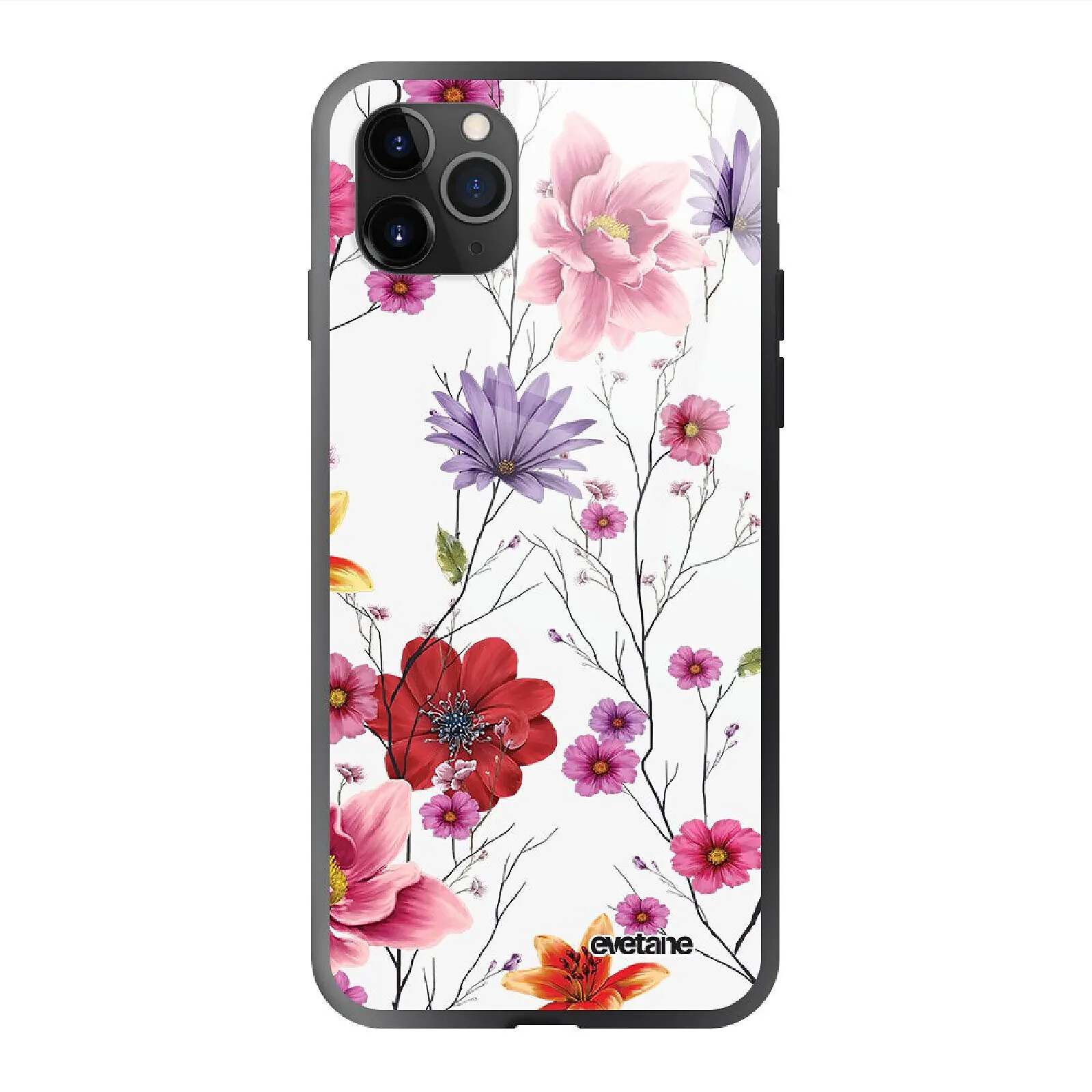 Evetane Coque en verre trempé iPhone 11 Pro Fleurs Multicolores .