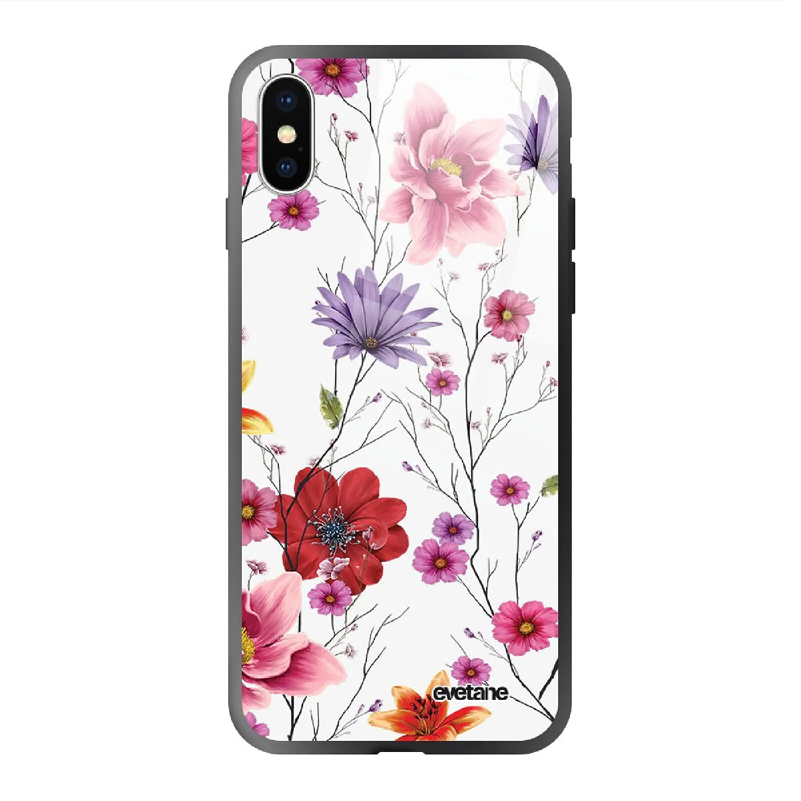 Evetane Coque en verre trempé iPhone Xs Max Fleurs Multicolores .