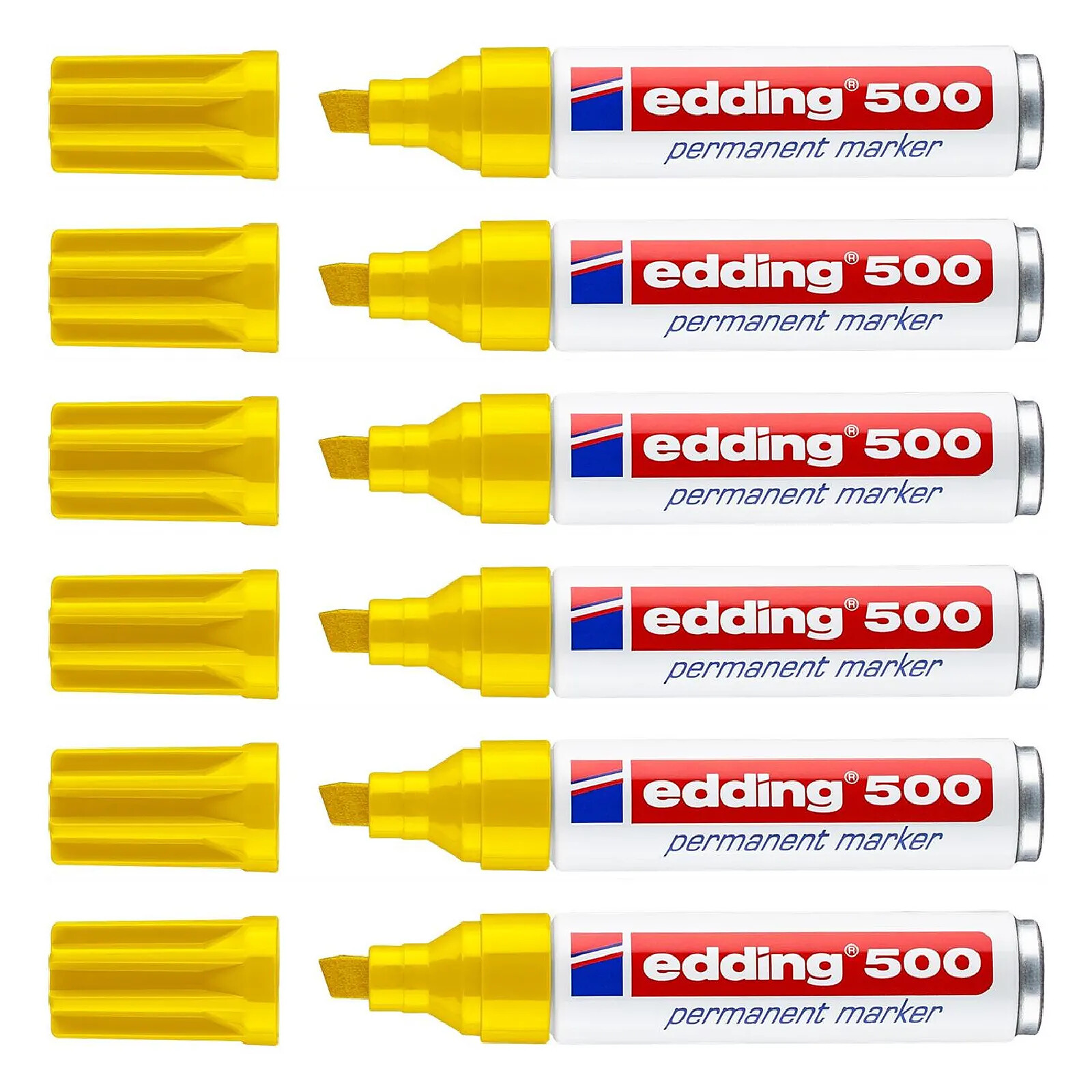 EDDING Marqueur Permanent 500 Corps Alu Jaune Pointe Large Biseautée 2-7 mm x 6