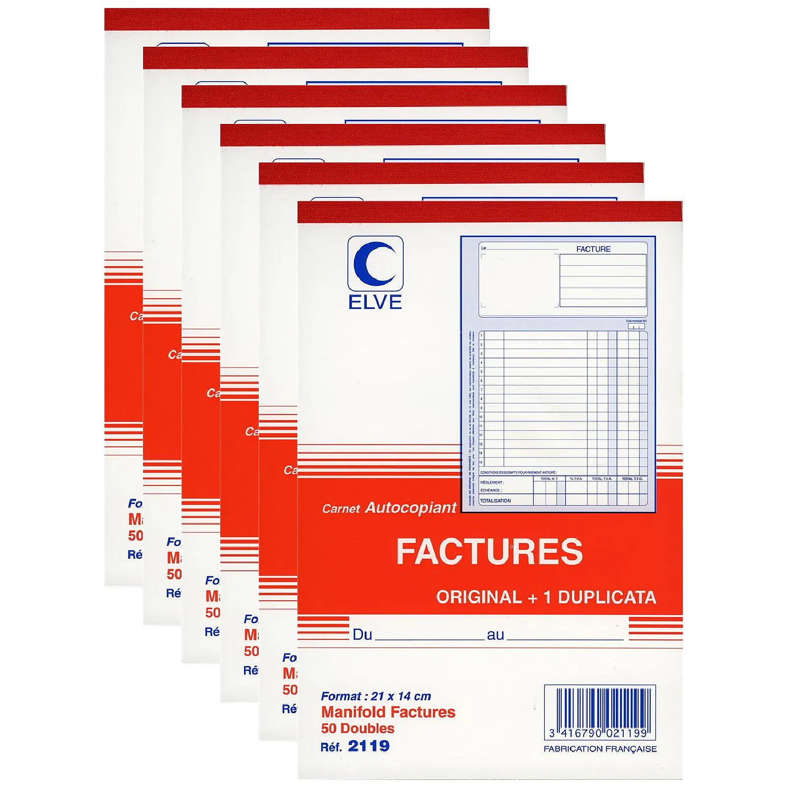 Blocs Factures 100x155mm - Lot De 6 Avec 50 Feuillets Dupli Chacun