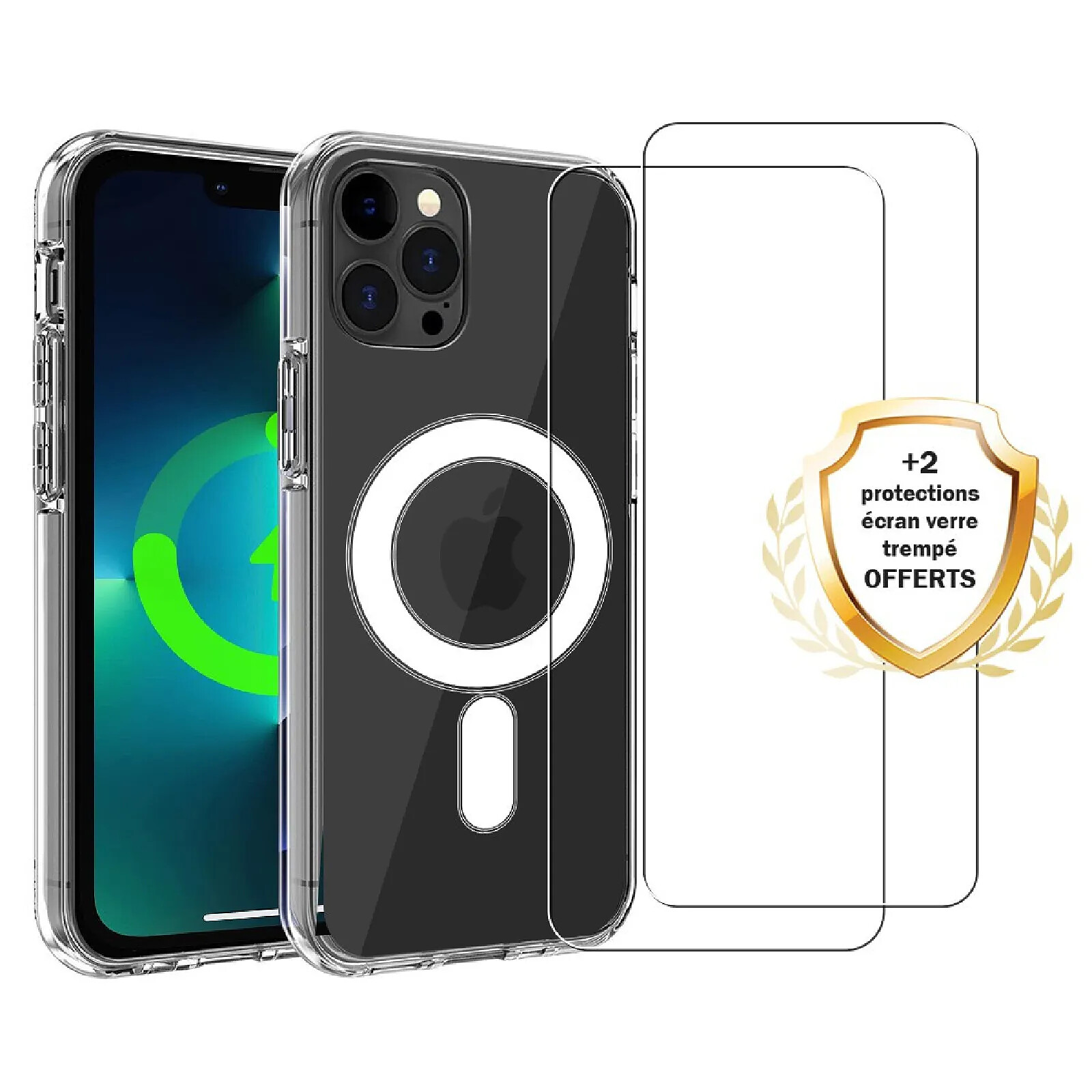 Evetane Coque iPhone 13 Pro Max transparente Motif Compatible Magsafe + 2 Vitres Protection Ecran
