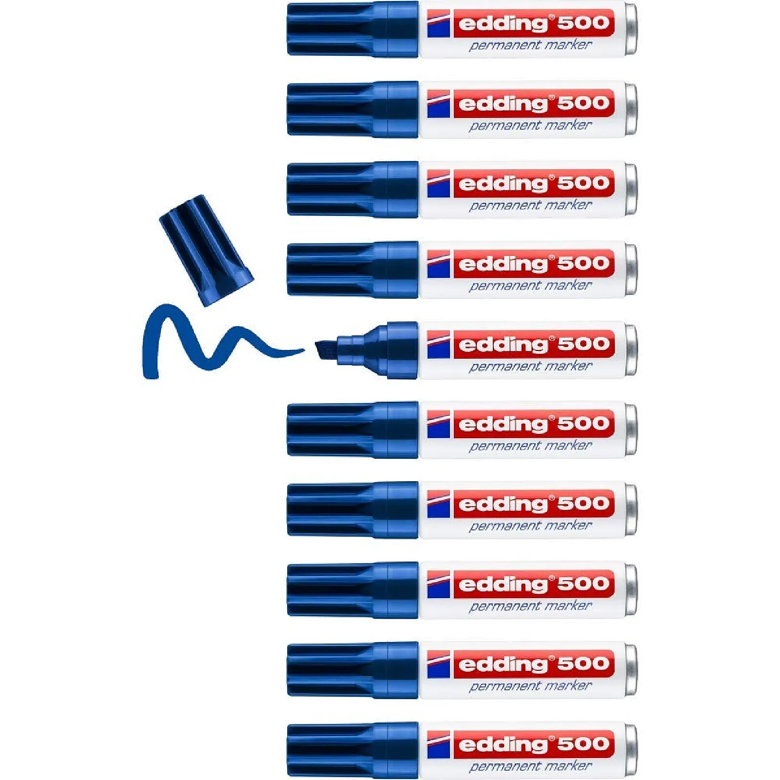 EDDING Marqueur Permanent 500 Corps Alu Pointe Biseau Bleu 2-7 mm x 10