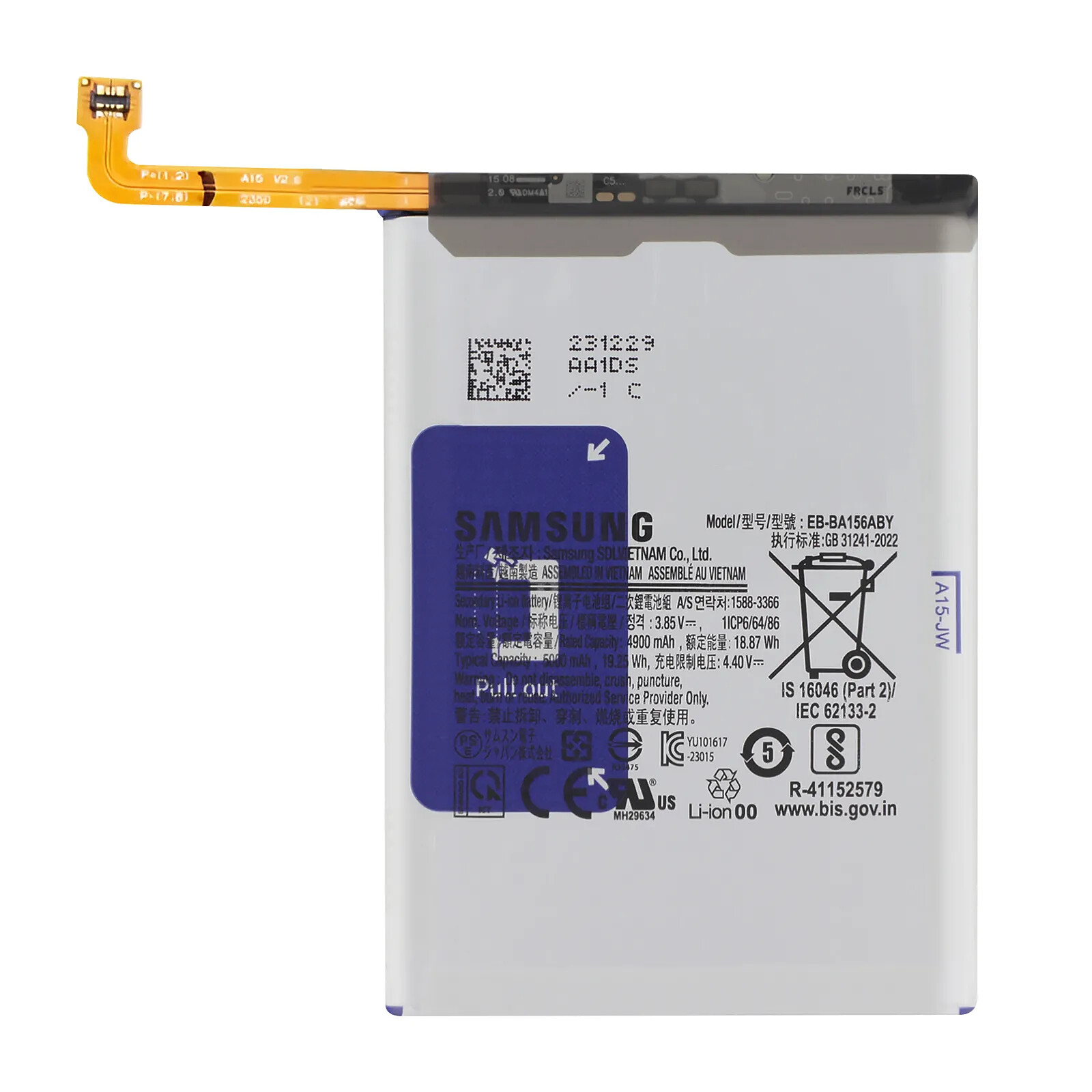 Samsung Batterie Interne pour Samsung Galaxy A15 5000mAh Original EB-BA156ABY Blanc