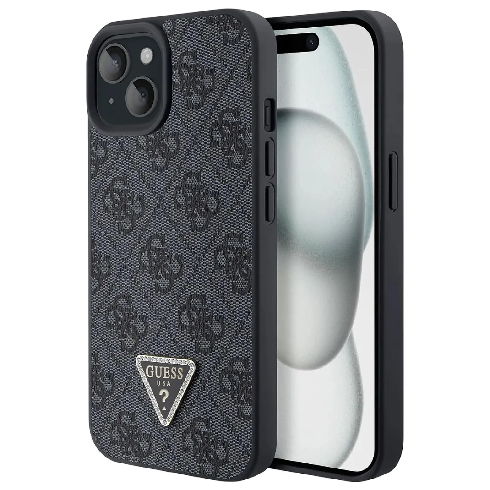 Guess Coque pour Apple iPhone 15 Plus Triangle Strass 4G Noir