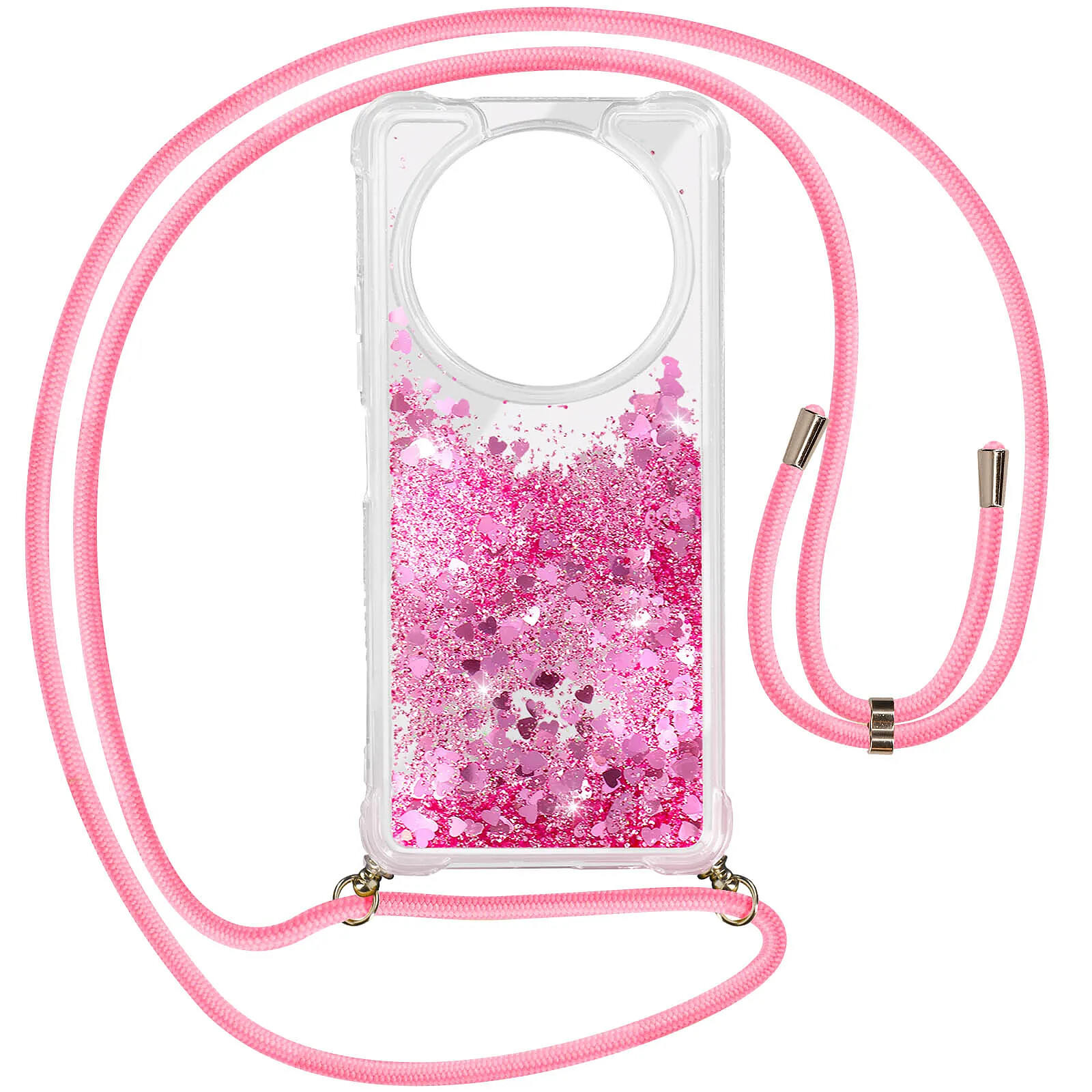 Coque Xiaomi Redmi A3 Avec Cordon - Paillettes Liquides Transparente - Antichoc - Collier Réglable - Rose