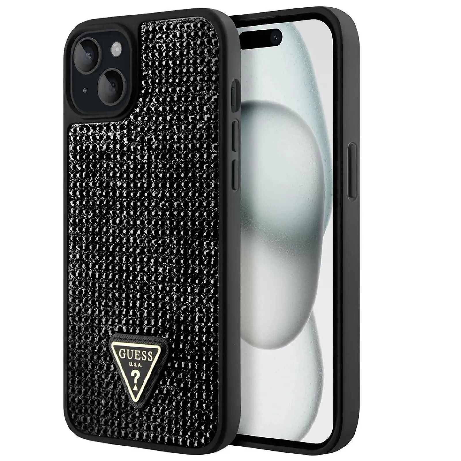 Guess Coque pour Apple iPhone 15 Triangle Diamond Noir