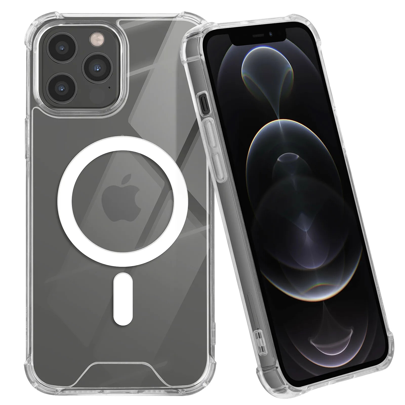 Coque Magsafe pour iPhone 12 Pro Max Silicone Gel Coins Renforcés Transparent
