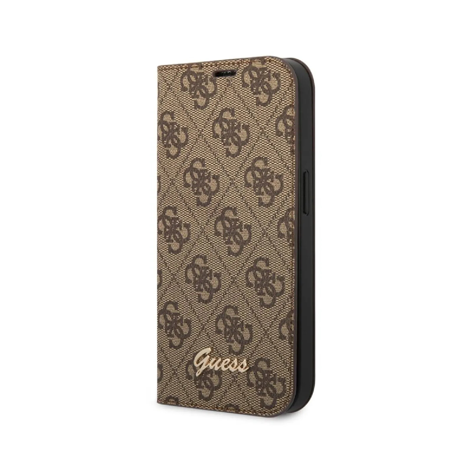 Guess Étui Folio pour iPhone 14 Plus Imprimé 4G avec Support Intégré Marron
