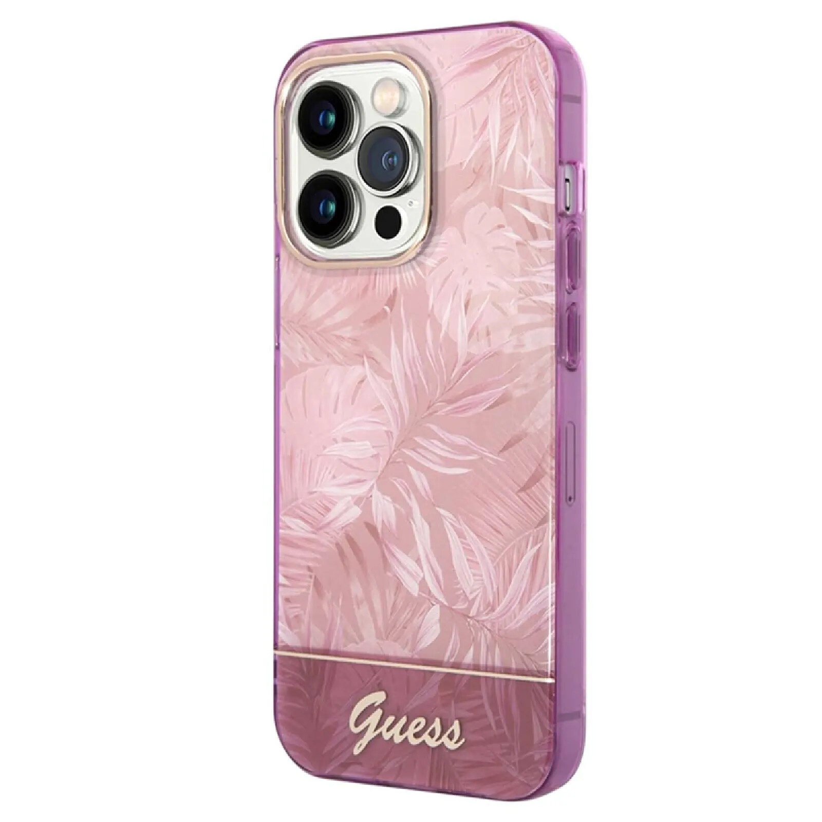 Guess Coque pour Apple iPhone 14 Pro TPU Jungle Rose