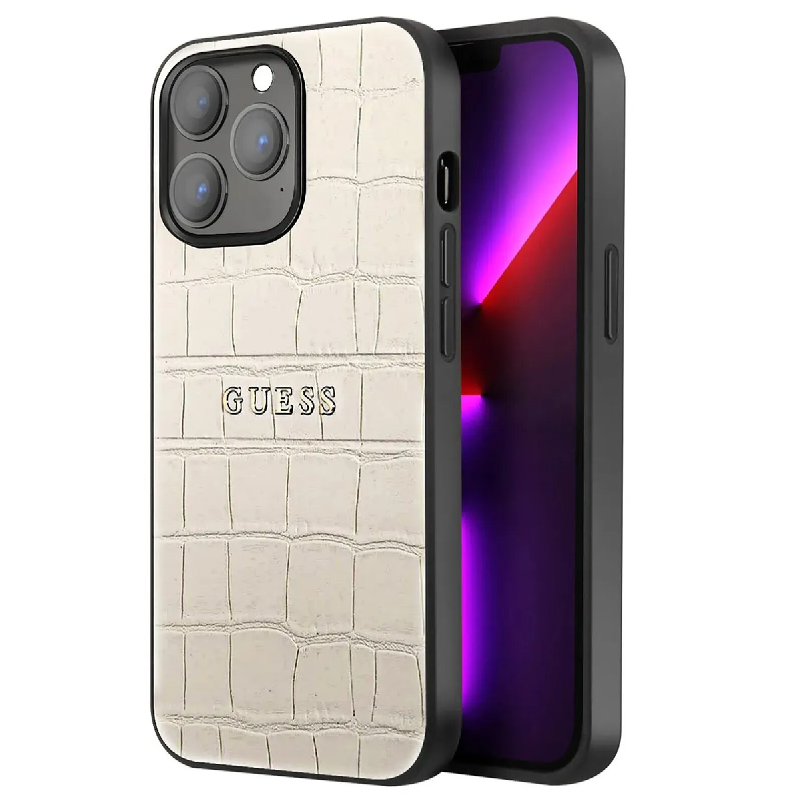 Guess Coque pour Apple iPhone 13 Pro PU Croco Beige