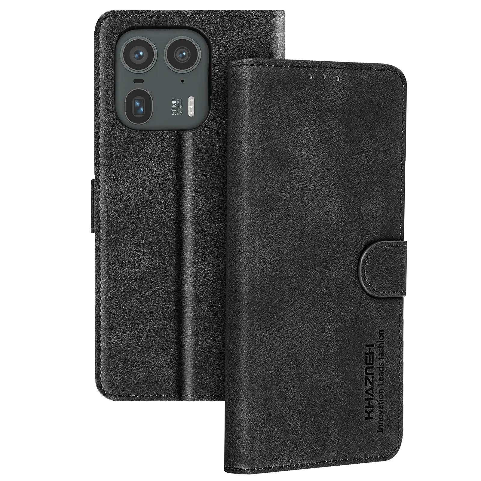 Étui Portefeuille Avec Rabat Et Dragonne Pour Motorola Edge 50 Fusion - Marque Avizar - Similicuir Noir - Neuf
