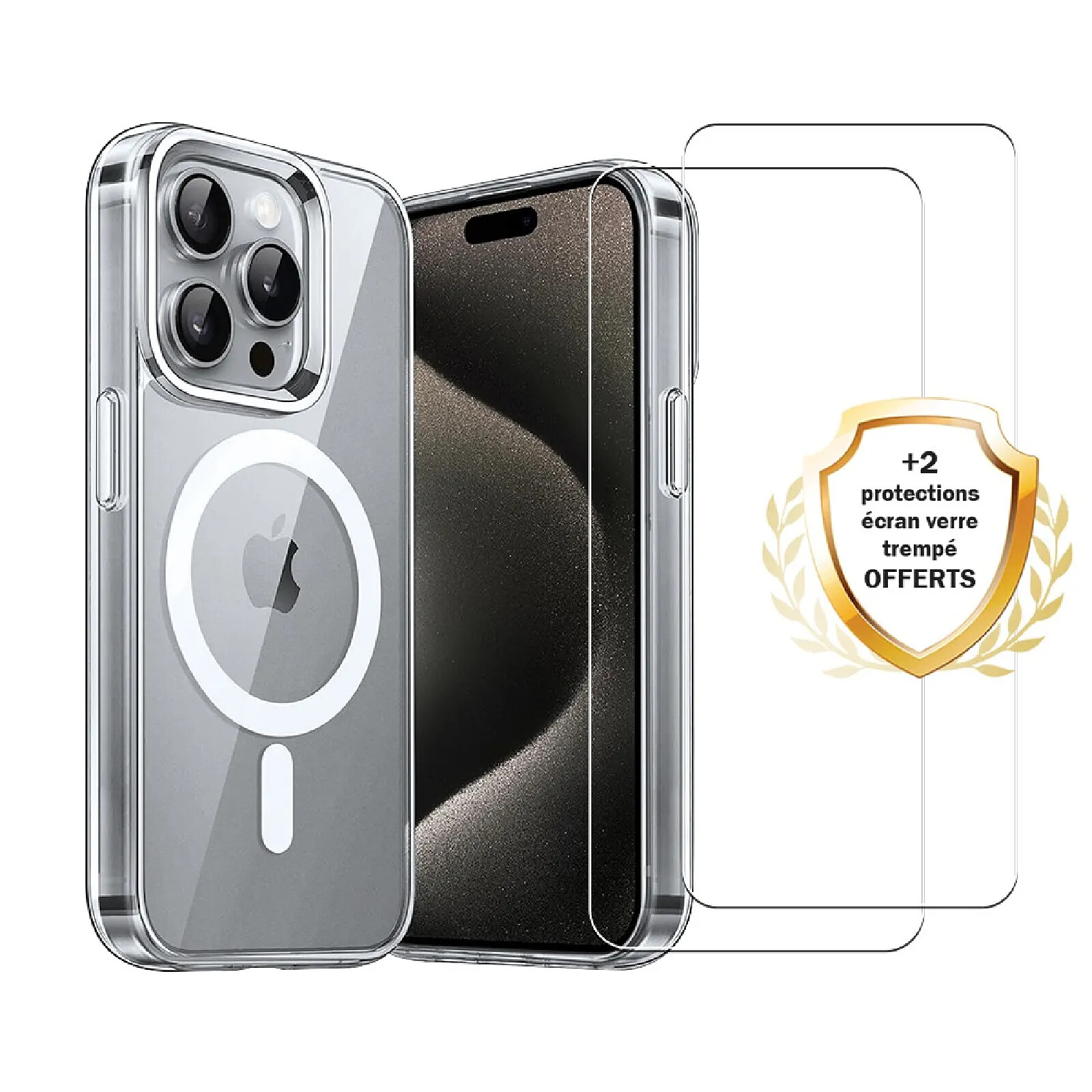 Coque Magsafe Transparente IPhone 13/14/15/16 Pro/Mini + 2 Protections écran - Antichoc