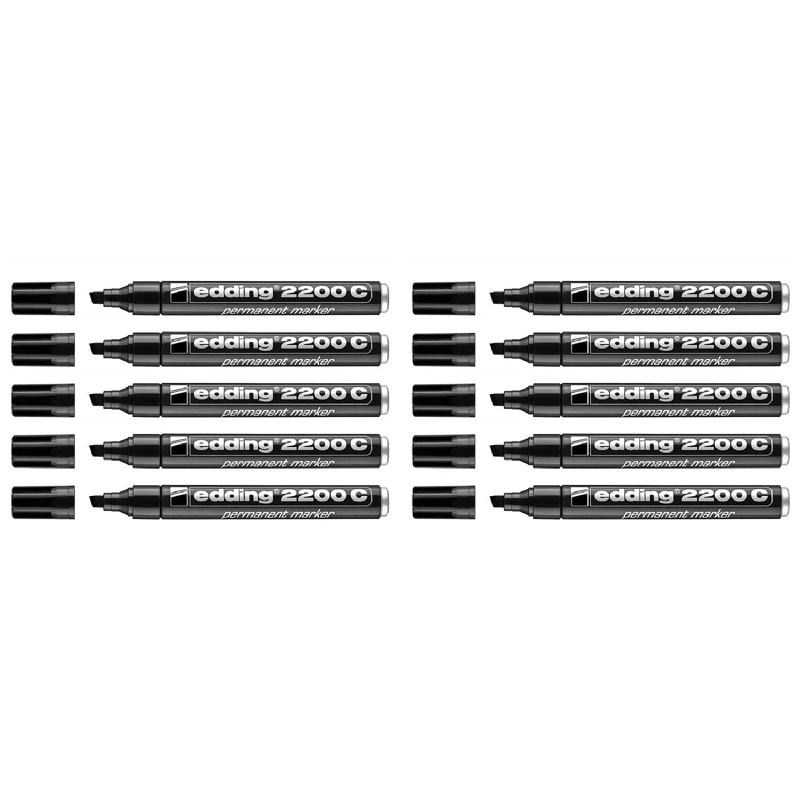 EDDING Marqueur Permanent 2200C Corps Alu Noir Pointe Biseau 1-5 mm x 10