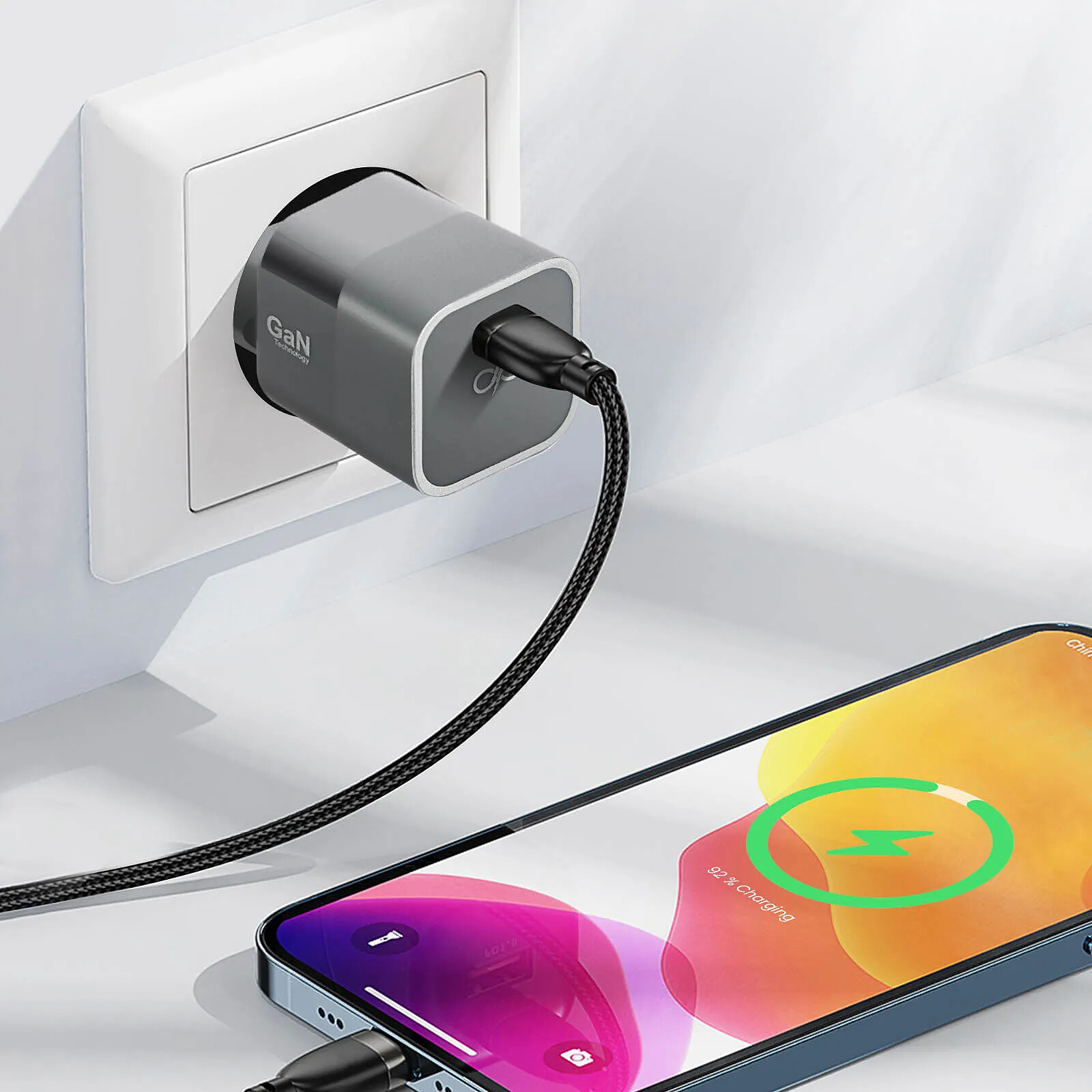 Chargeur USB-C 30W GaN FOREVER COLORUM - Charge Rapide PD, 1 Port USB-C + 1 Port USB-A, Compact Et Sûr - 10