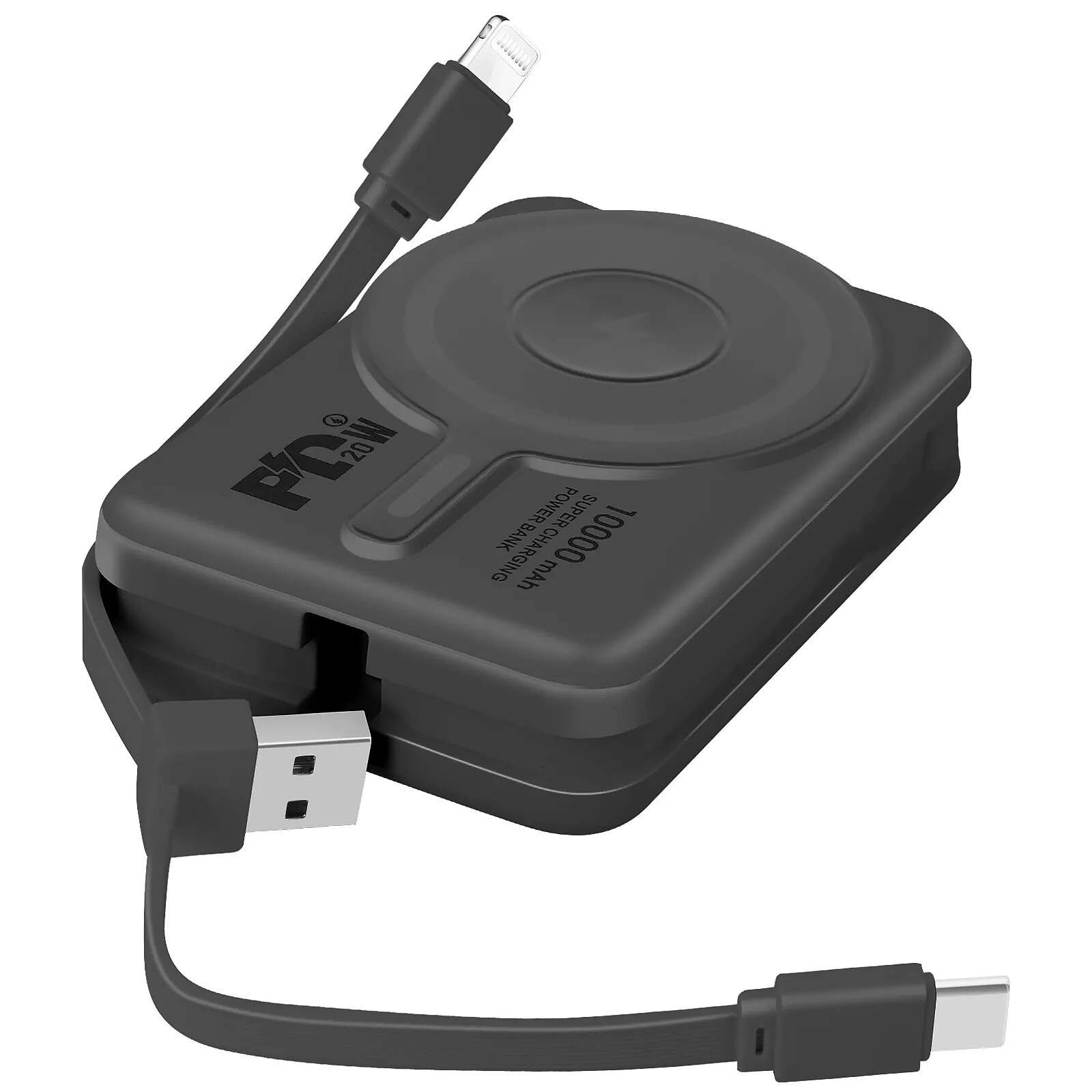 Moxie Chargeur Externe MagSafe 10000mAh Câble iPhone Lightning et USB C Noir