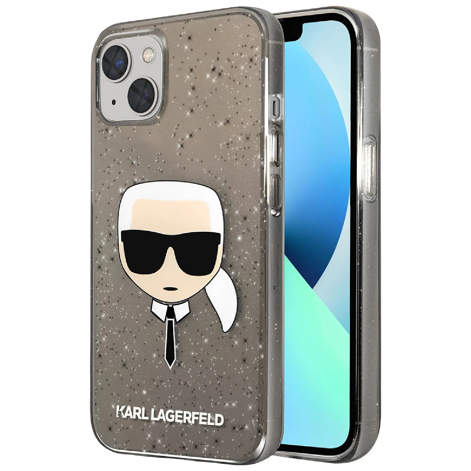 Karl Lagerfeld Coque pour Apple iPhone 13 Mini Translucide Pailletée Karl Noir