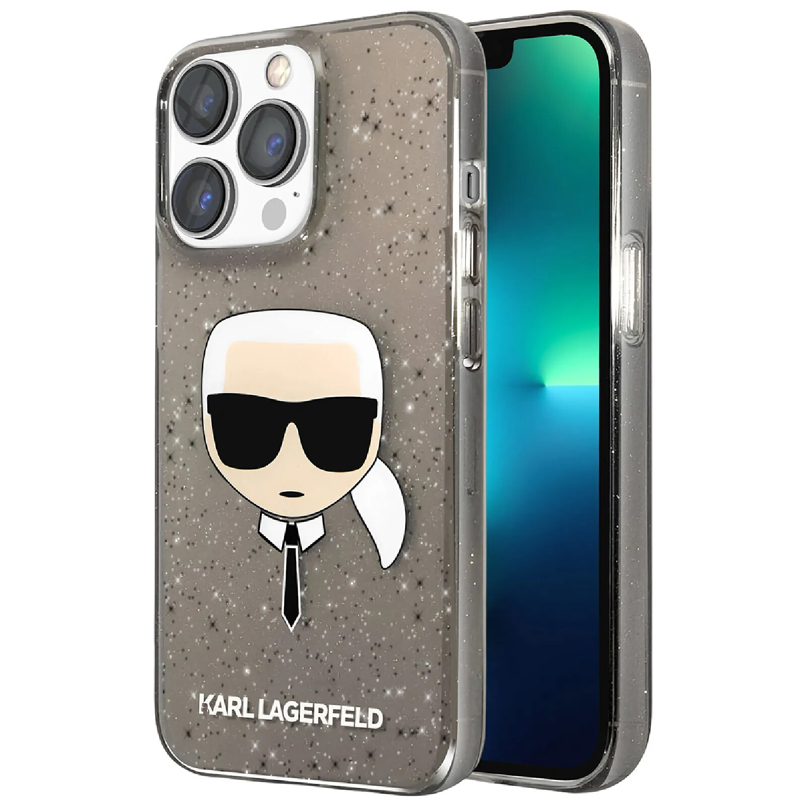 Karl Lagerfeld Coque pour Apple iPhone 13 Pro Translucide Pailletée Karl Noir