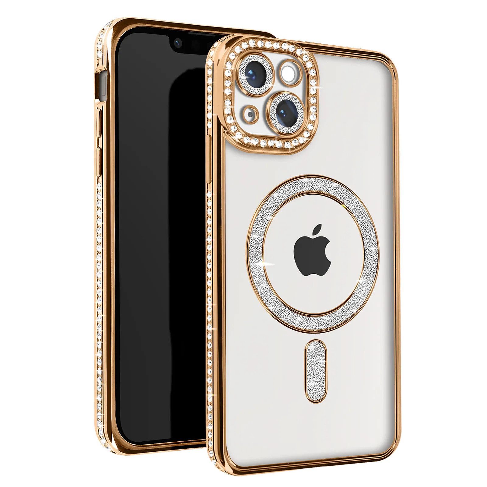 Avizar Coque Diamant pour iPhone 14 Protection MagSafe Contour Strass