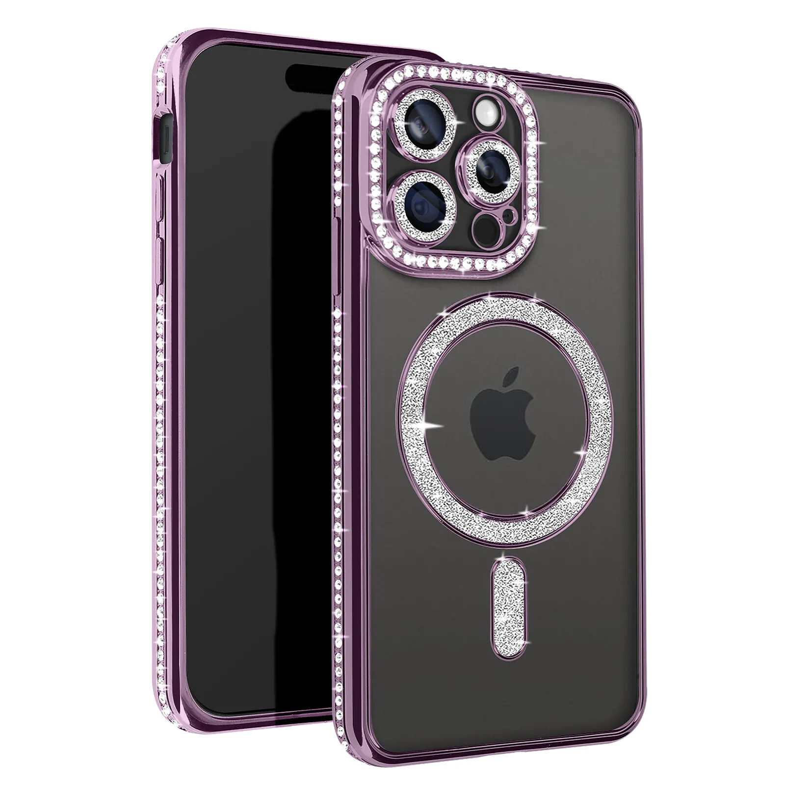 Avizar Coque Diamant pour iPhone 15 Pro Max Protection MagSafe Contour Strass