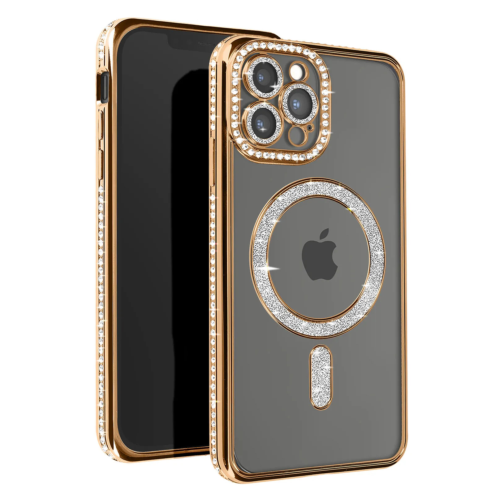 Avizar Coque Diamant pour iPhone 13 Pro Max Protection MagSafe Contour Strass