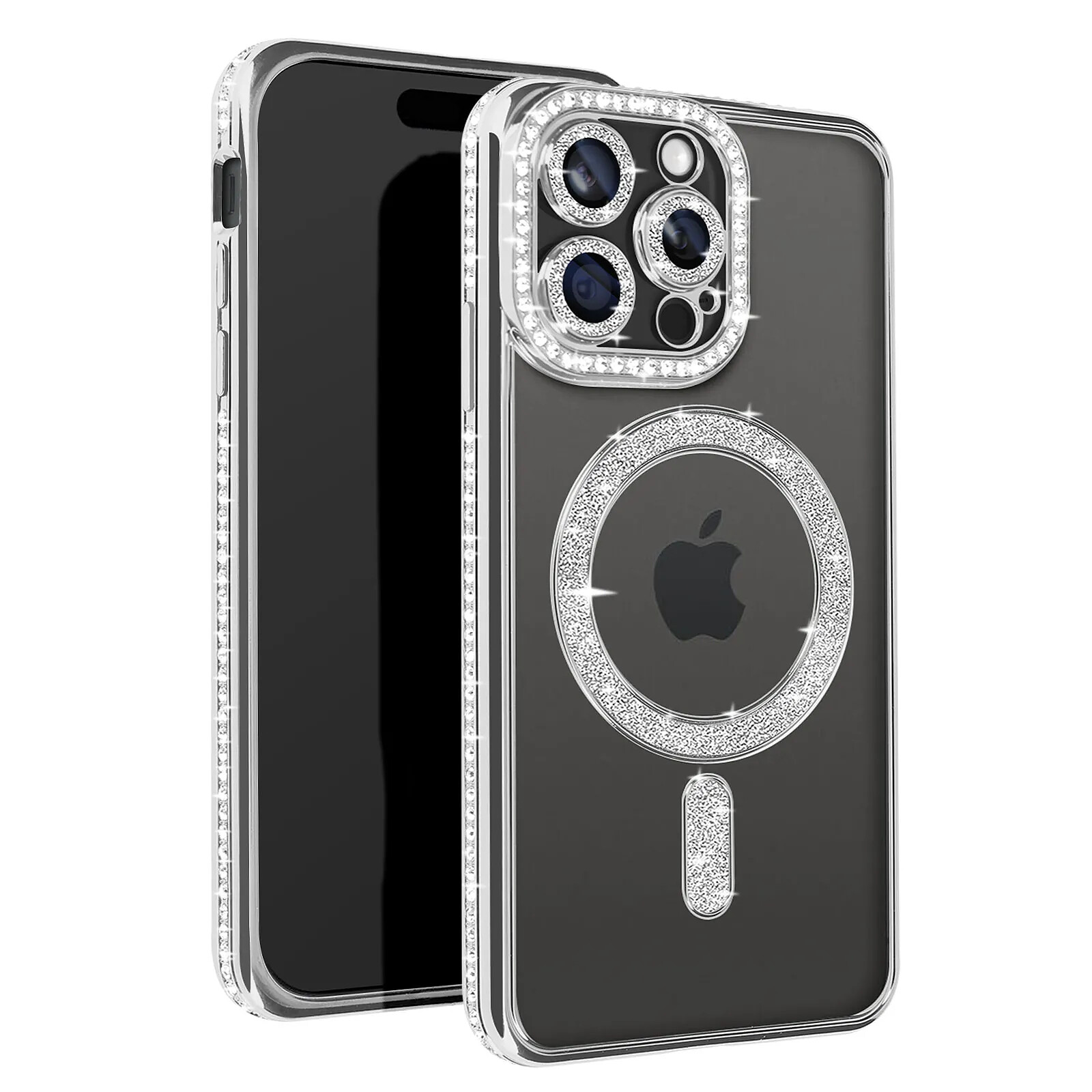 Avizar Coque Diamant pour iPhone 15 Pro Protection MagSafe Contour Strass