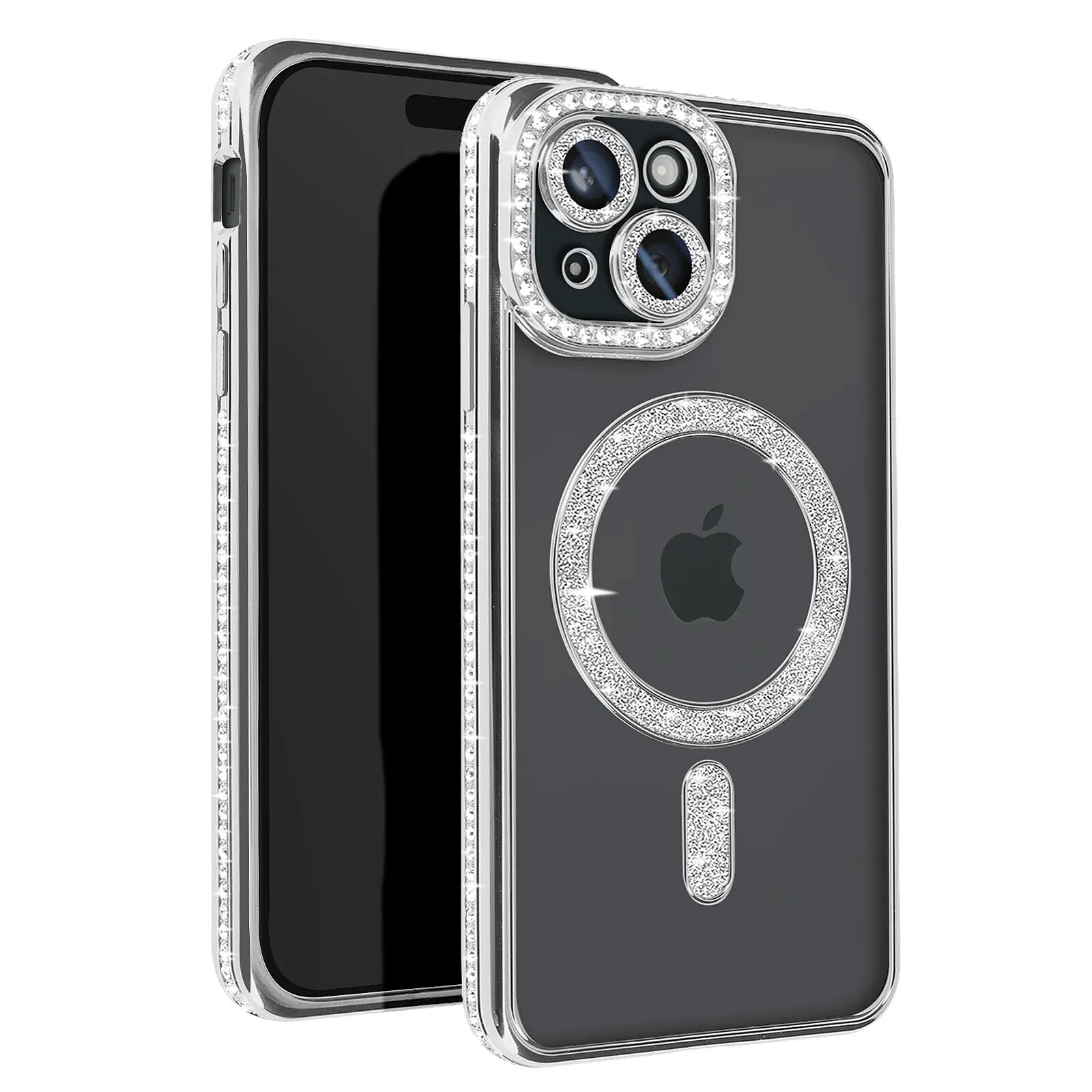 Avizar Coque Diamant pour iPhone 15 Protection MagSafe Contour Strass