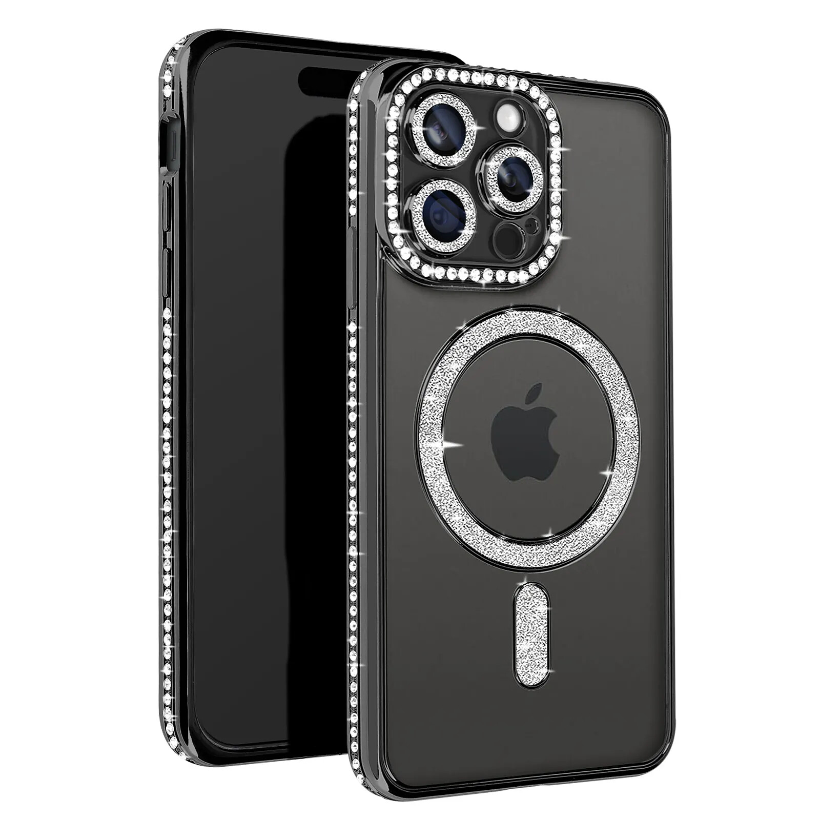 Avizar Coque Diamant pour iPhone 15 Pro Max Protection MagSafe Contour Strass