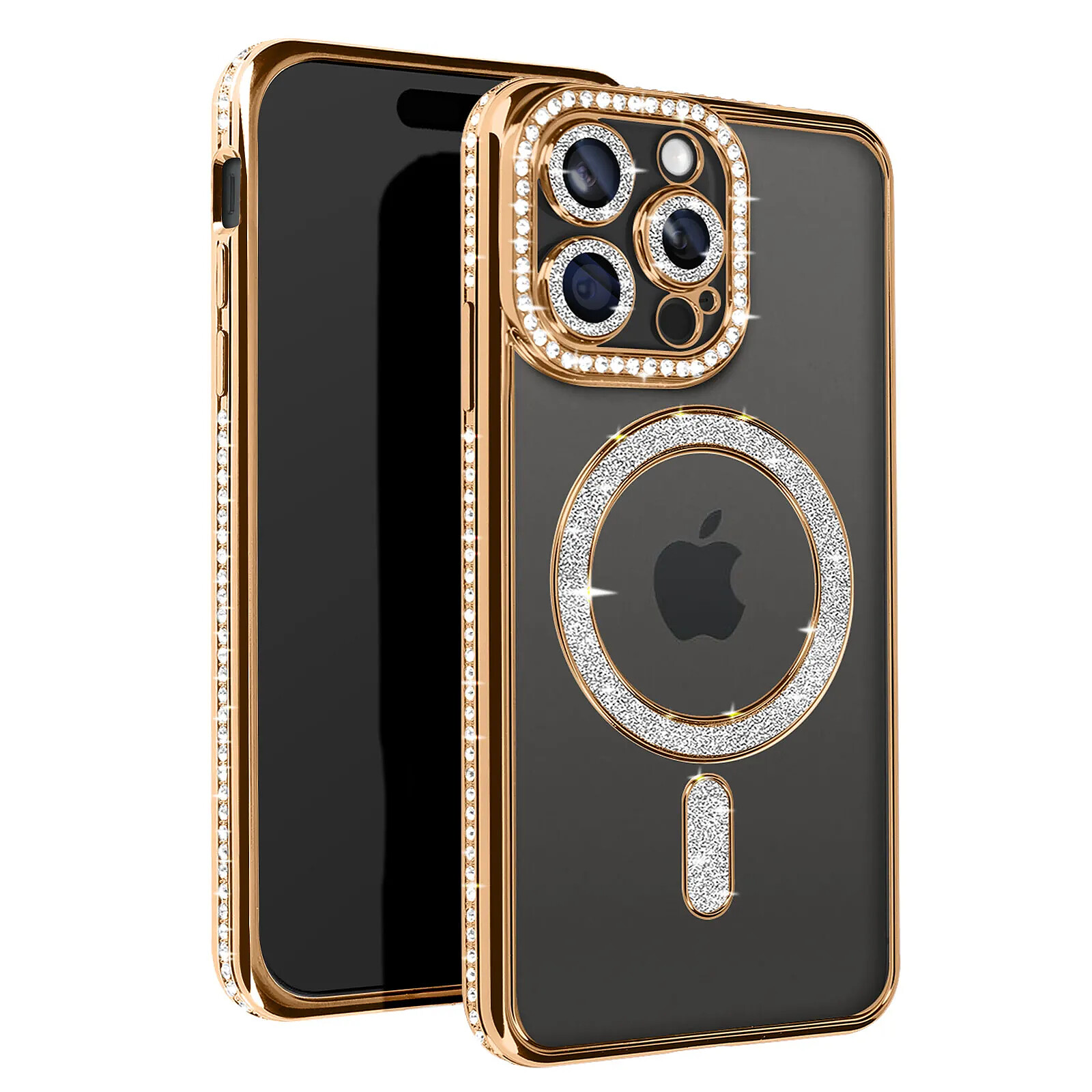 Avizar Coque Diamant pour iPhone 15 Pro Protection MagSafe Contour Strass