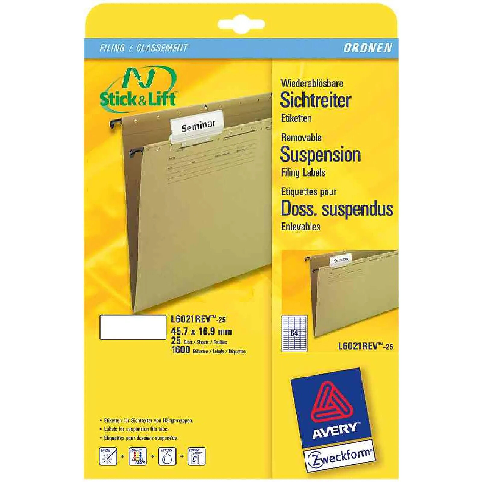 AVERY tiquettes Stick Lift Pour Dossiers Suspendus Etiquette LDLC