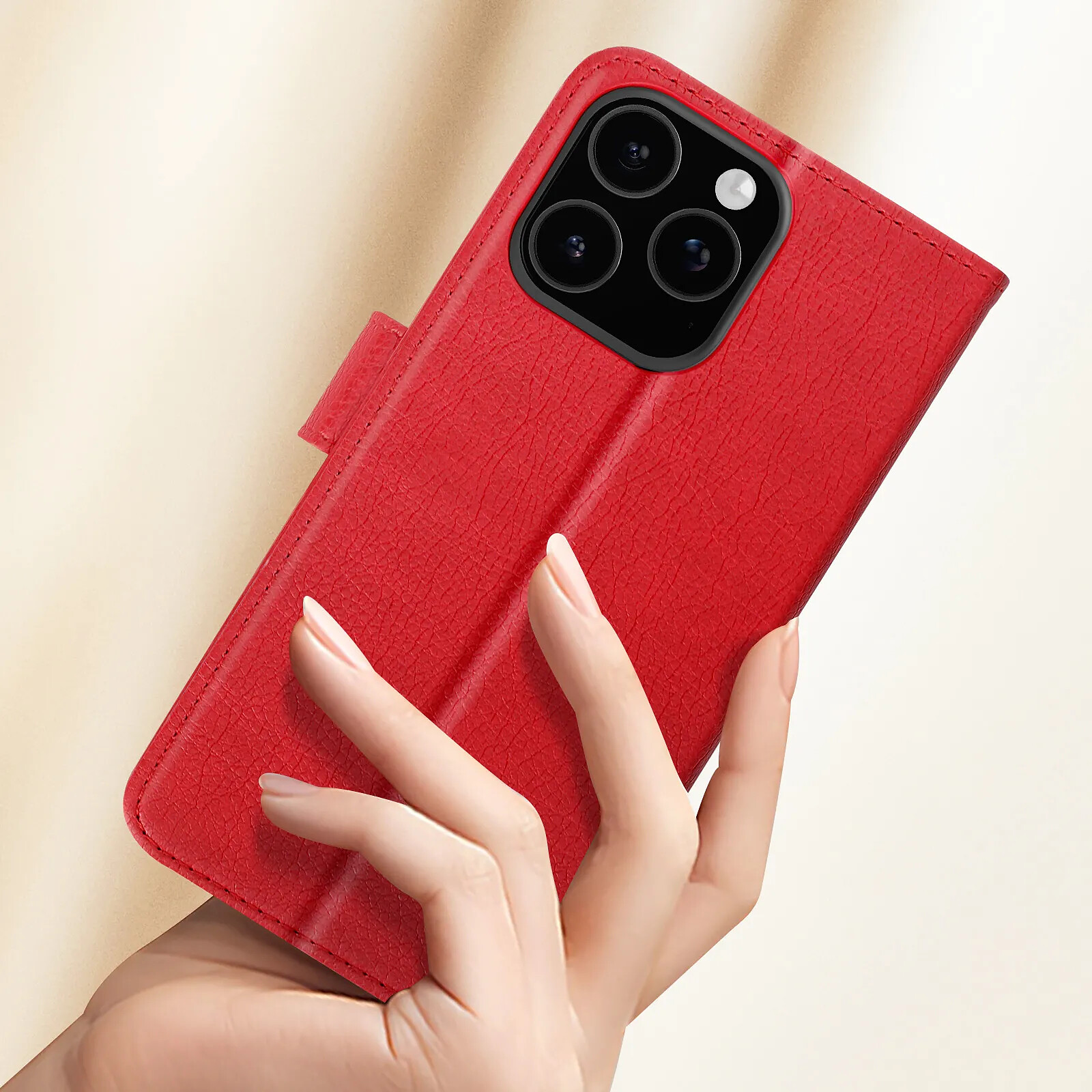 Étui pour iPhone 16 Plus - AVIZAR - Clapet Portefeuille - Support Vidéo - Rouge - Semi-rigide - Téléphonie