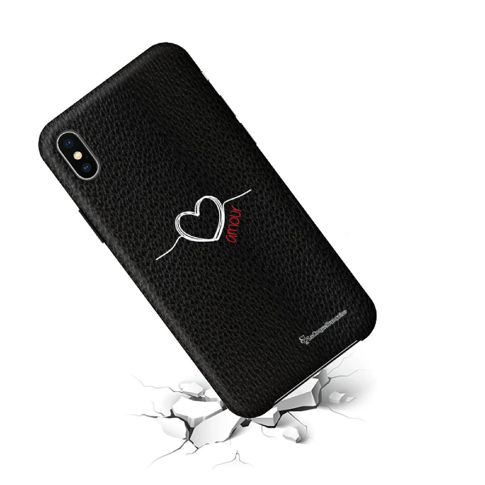 Coques TPU Souples Pour IPhone X/XS – Motif Cœur Mignon Noir Et Rose – Lot De 2 – Neuf