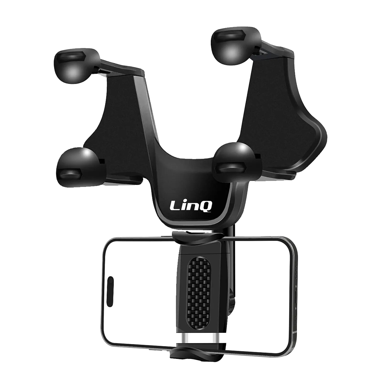 LinQ Support Voiture pour Smartphone Fixation Rétroviseur Rotatif Noir