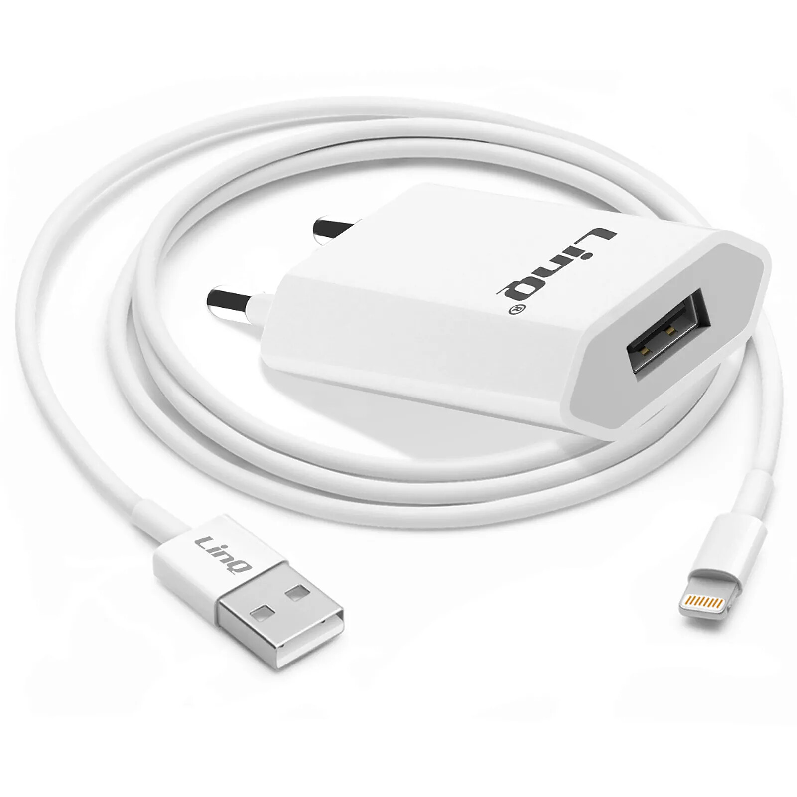 LinQ Chargeur Secteur pour iPhone avec Câble Lightning Recharge Rapide Blanc