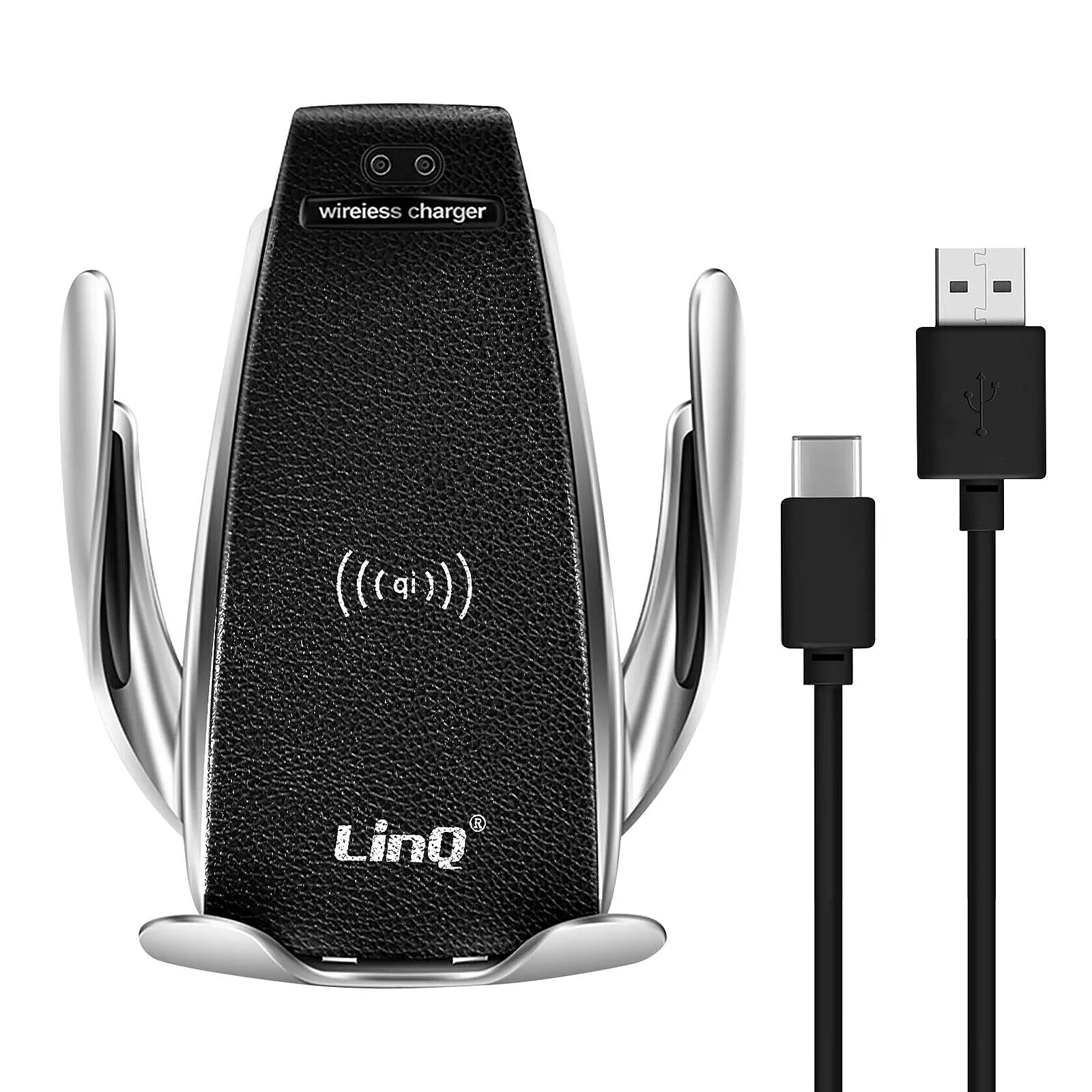 LinQ Support Voiture QI 10W pour Smartphone de 3.5'' à 6.5'' Rotatif 360° Noir