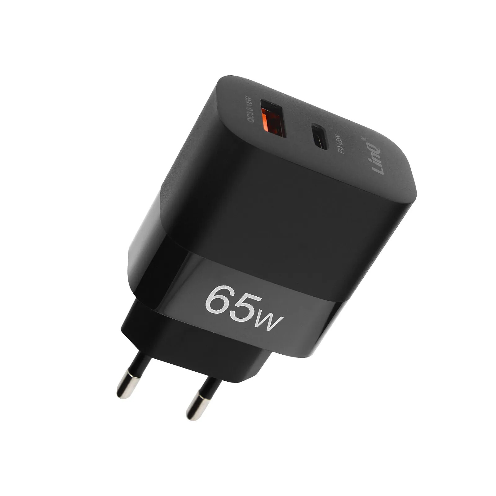 LinQ Chargeur Secteur 2 Ports USB + USB-C Puissance 65W Compact Noir