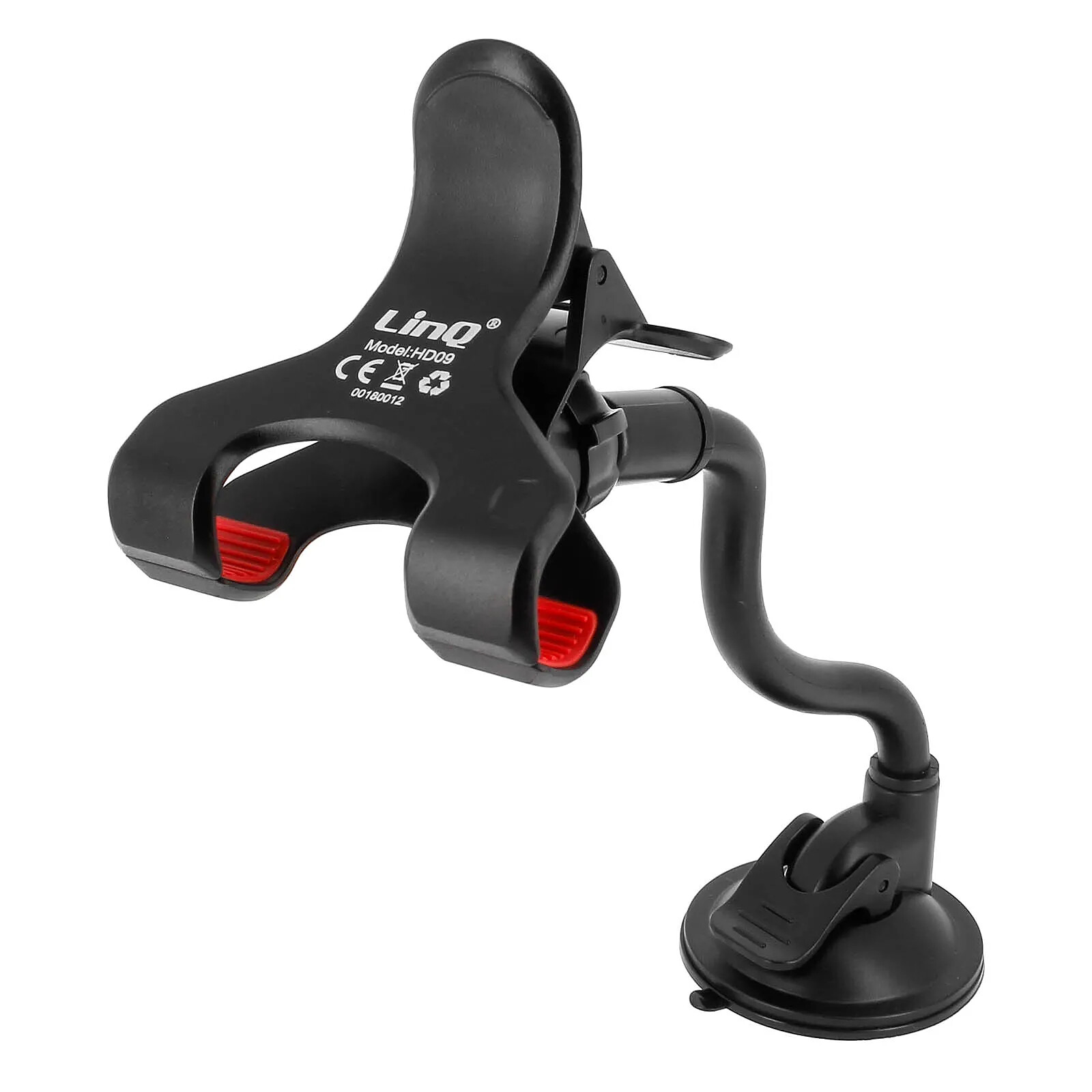 LinQ Support Voiture Fixation Ventouse Ajustable Rotatif 360° Bras Flexible Noir