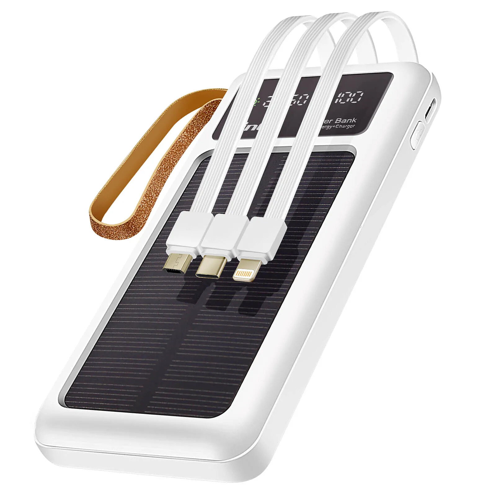 LinQ Batería Solar 15000 mAh con Cables USB-C, Lightning y Micro USB (Blanco) - imagen 1