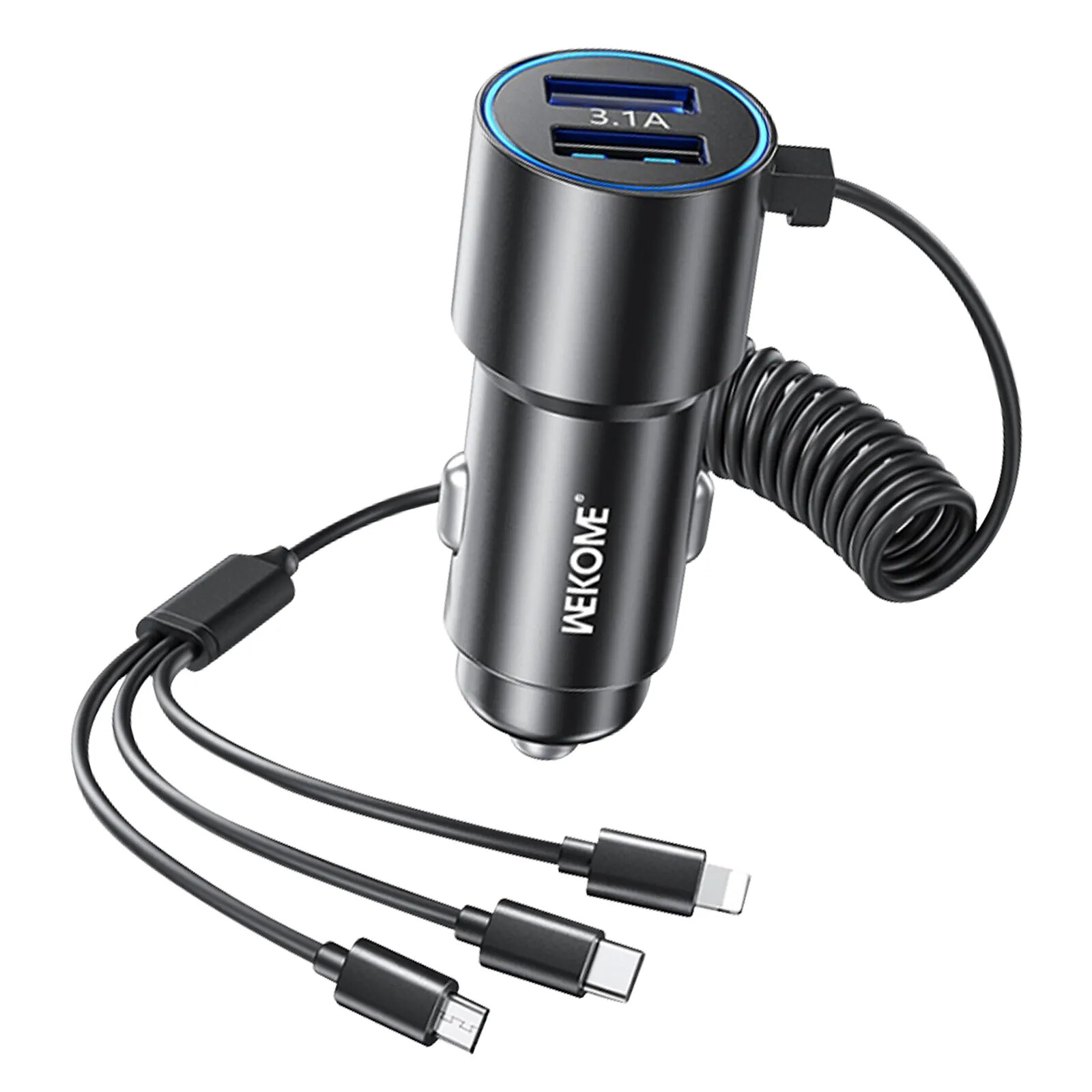 WK Chargeur voiture 2x USB et Câble 3 en 1 Puissance 33W Noir